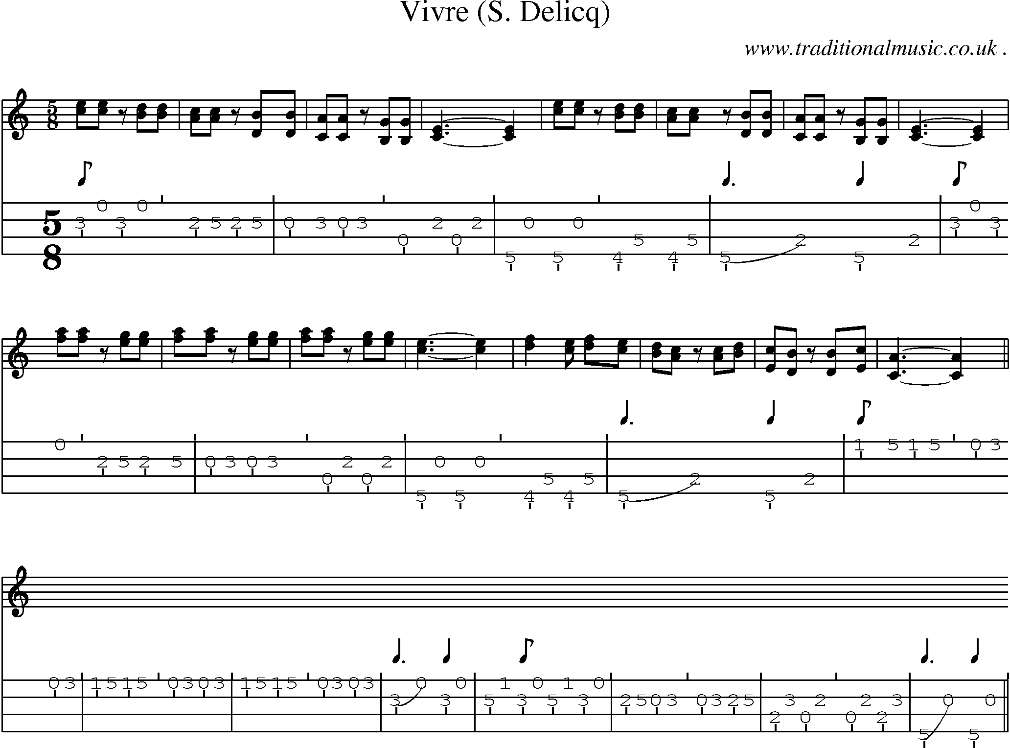Sheet-Music and Mandolin Tabs for Vivre (s Delicq)