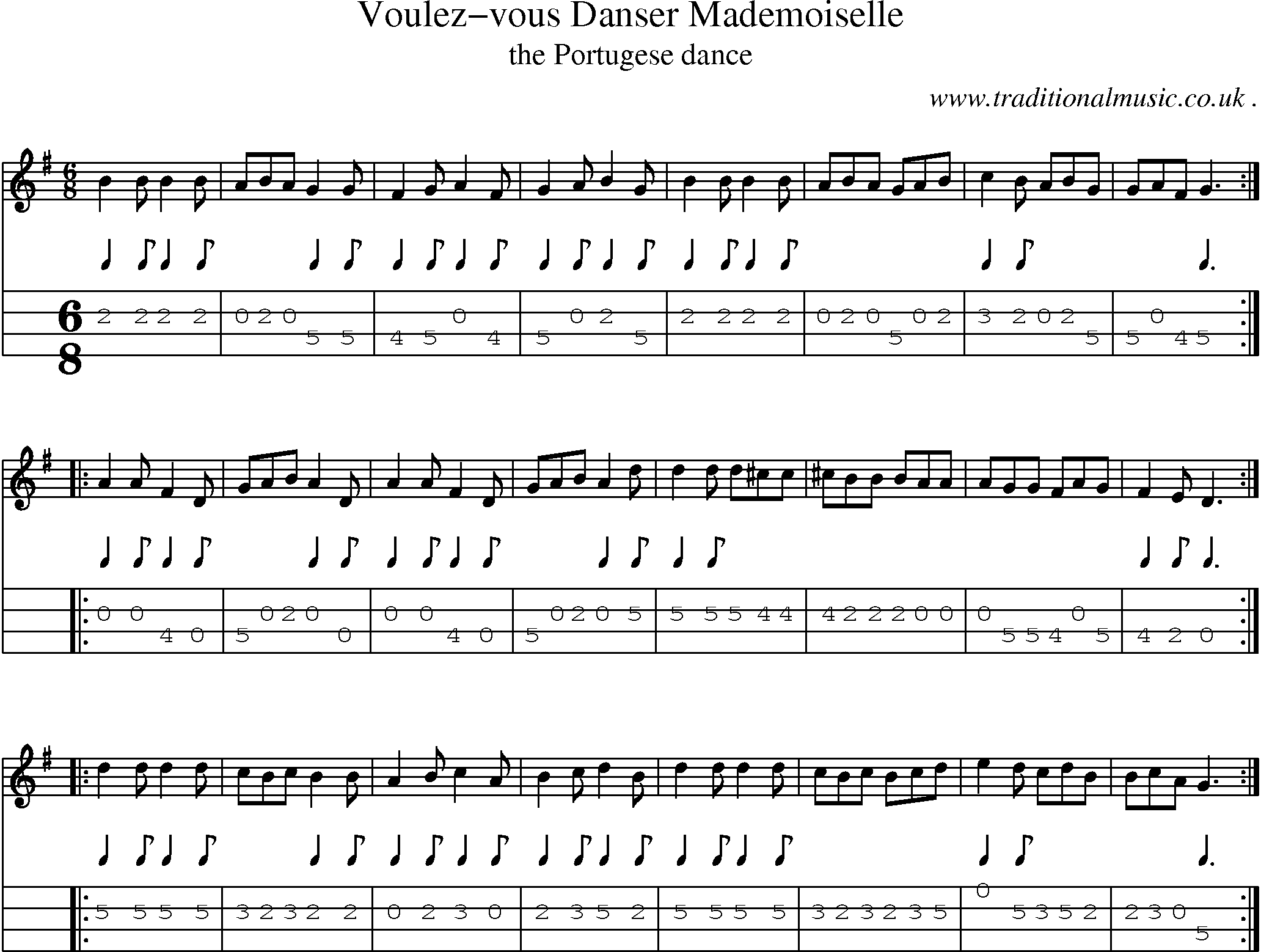 Sheet-Music and Mandolin Tabs for Voulez-vous Danser Mademoiselle