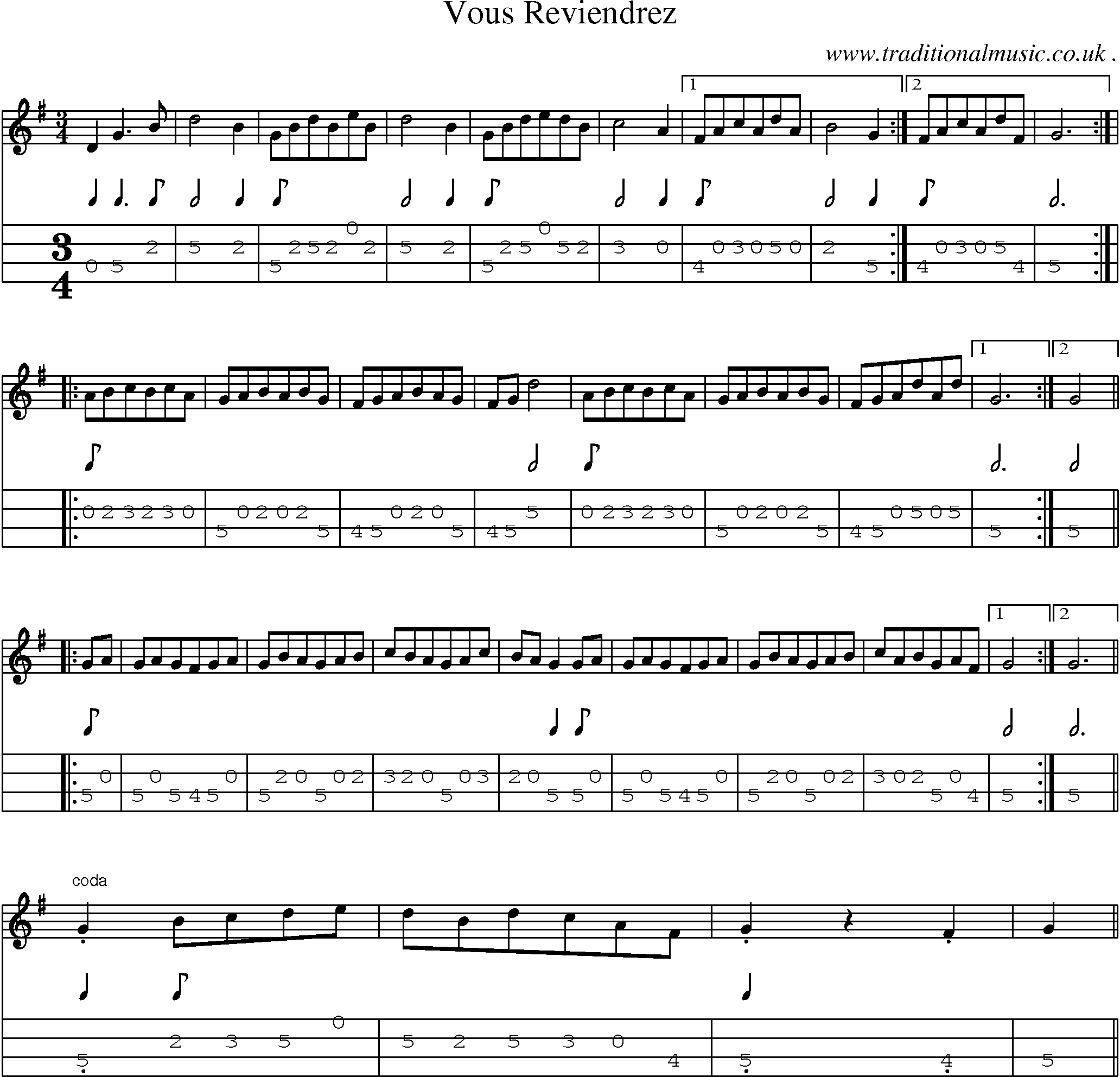 Sheet-Music and Mandolin Tabs for Vous Reviendrez