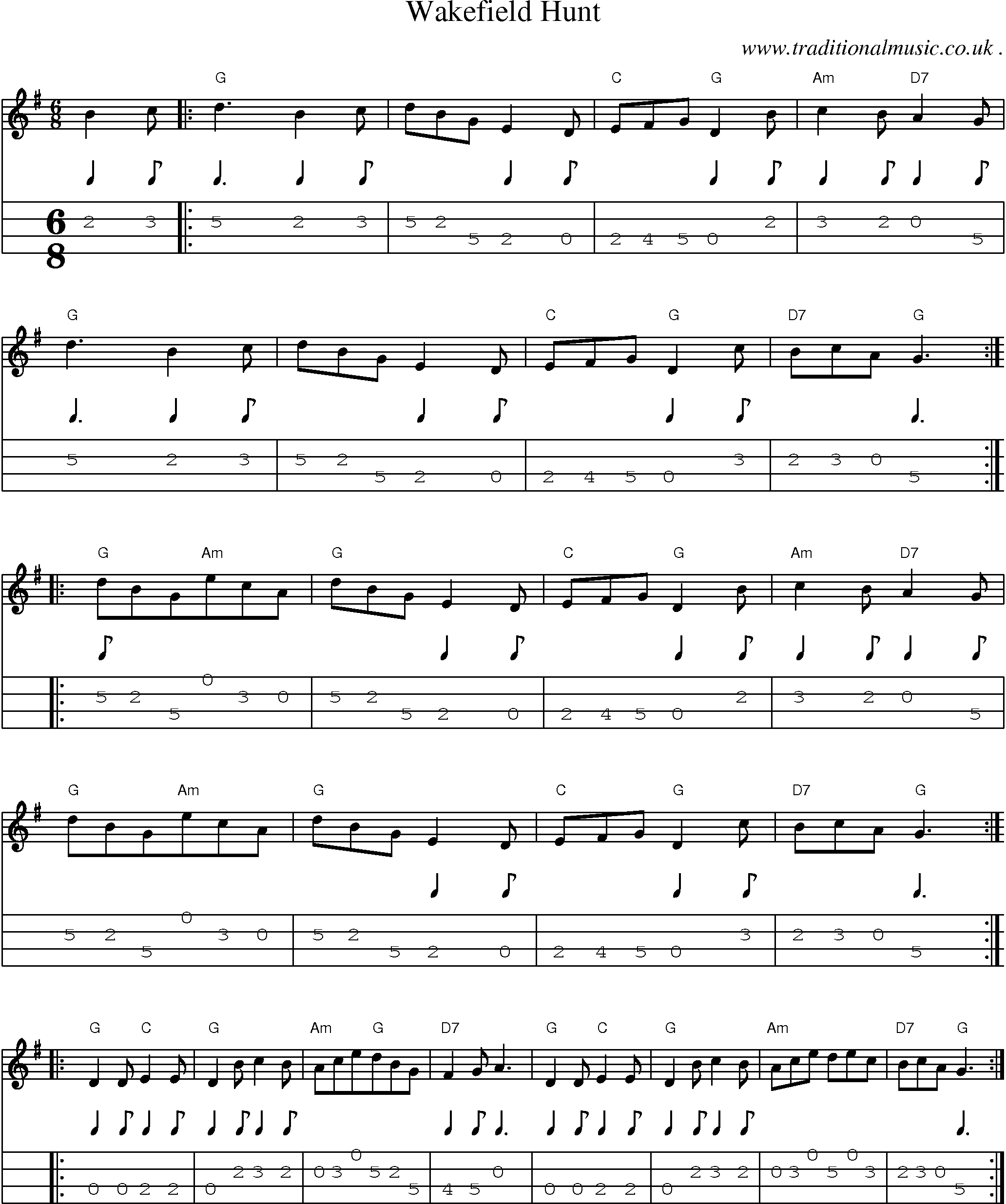 Sheet-Music and Mandolin Tabs for Wakefield Hunt