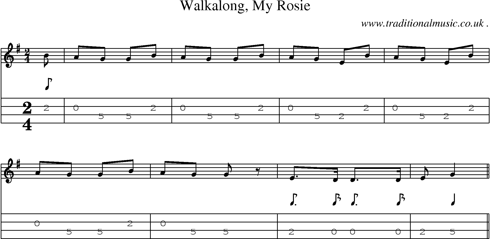Sheet-Music and Mandolin Tabs for Walkalong My Rosie