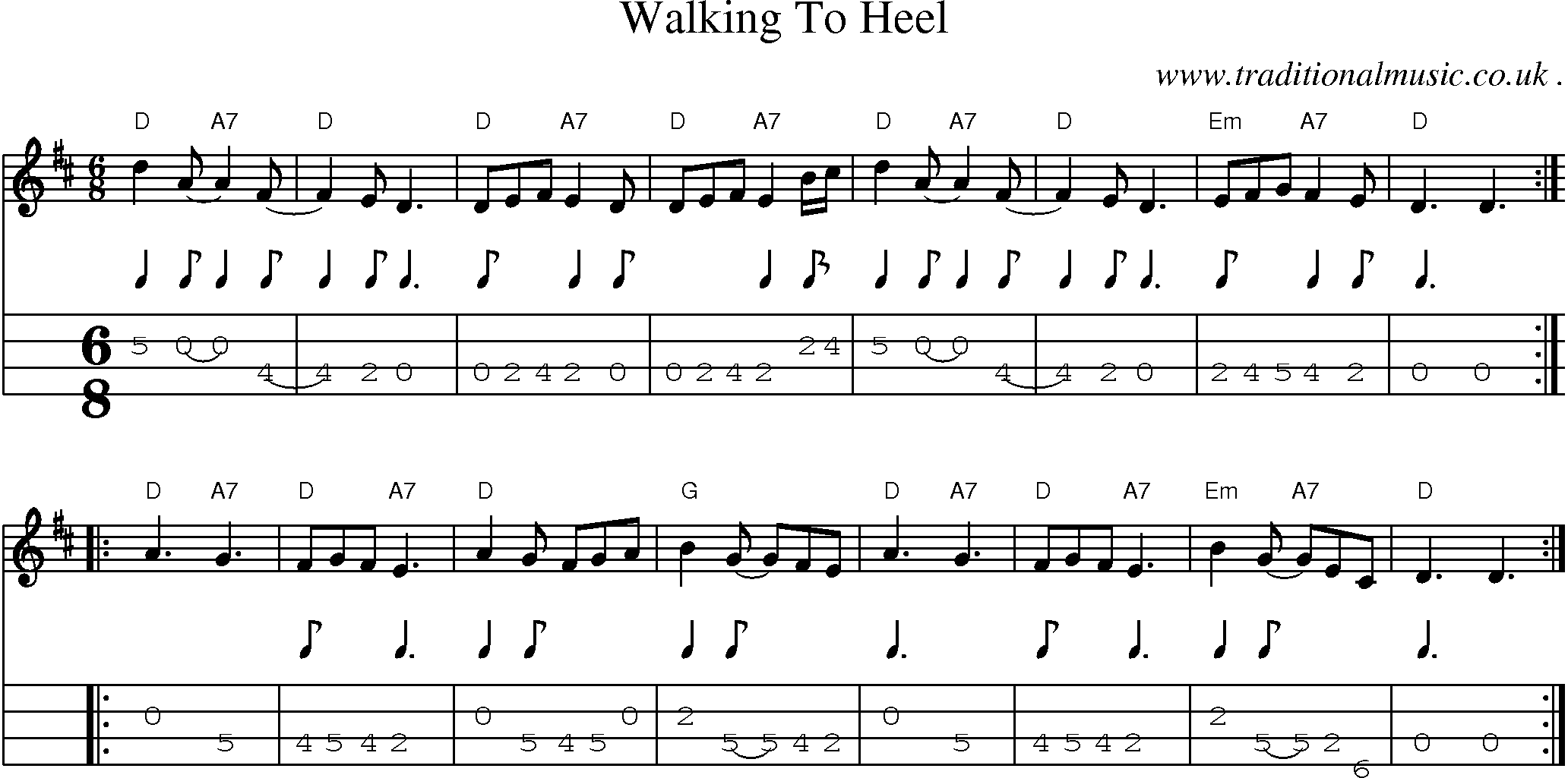 Sheet-Music and Mandolin Tabs for Walking To Heel