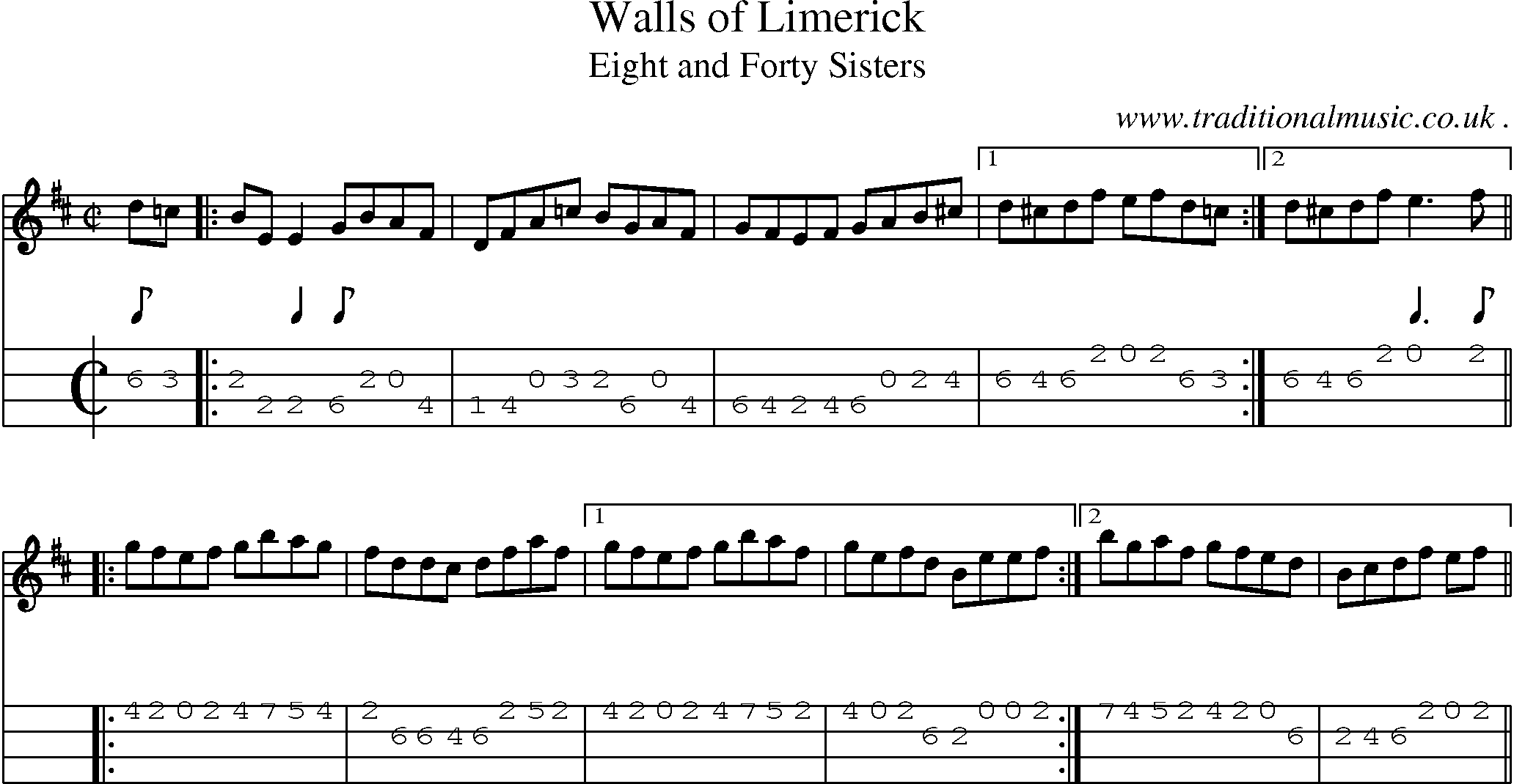 Sheet-Music and Mandolin Tabs for Walls Of Limerick