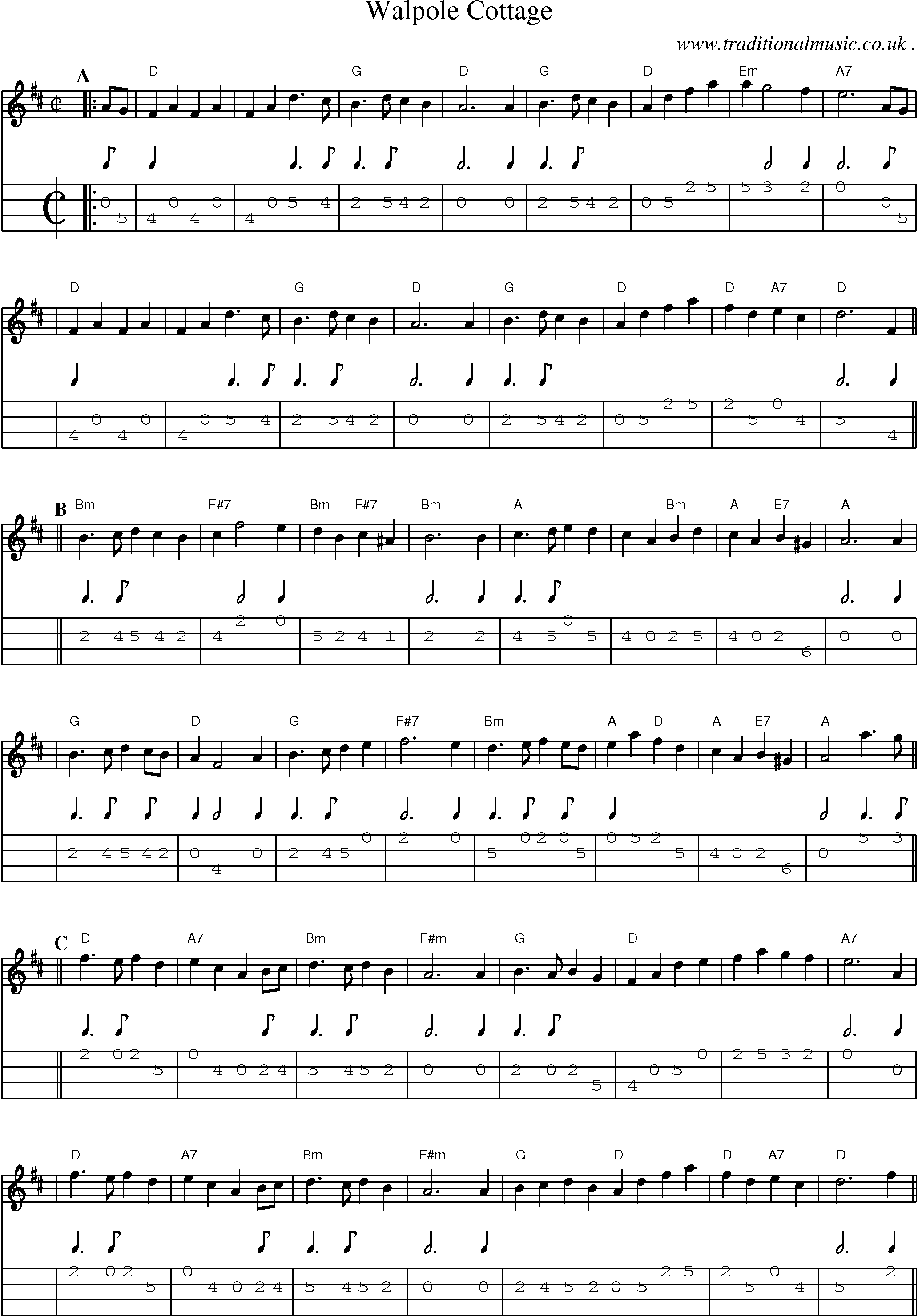 Sheet-Music and Mandolin Tabs for Walpole Cottage