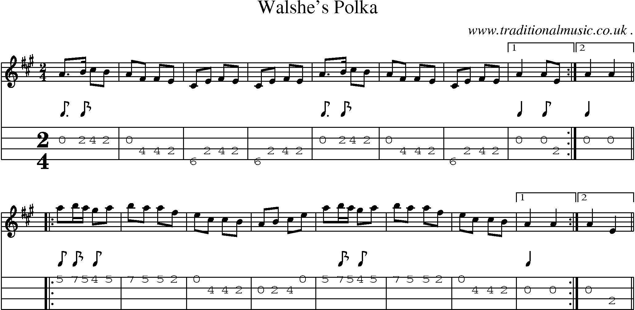 Sheet-Music and Mandolin Tabs for Walshes Polka