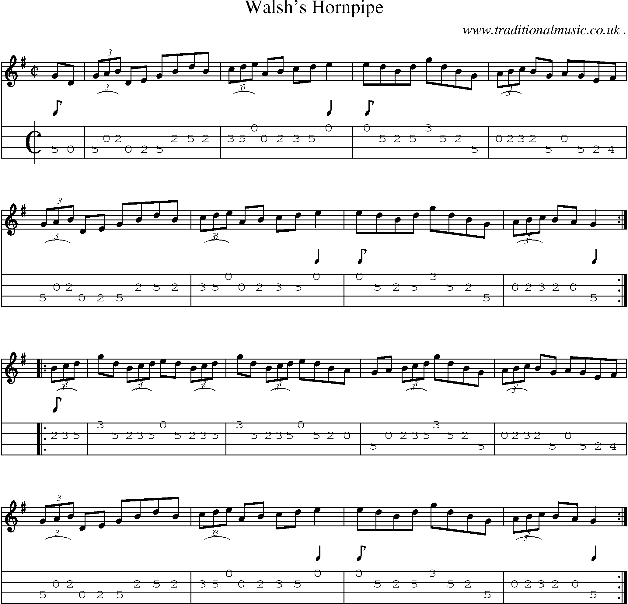Sheet-Music and Mandolin Tabs for Walshs Hornpipe