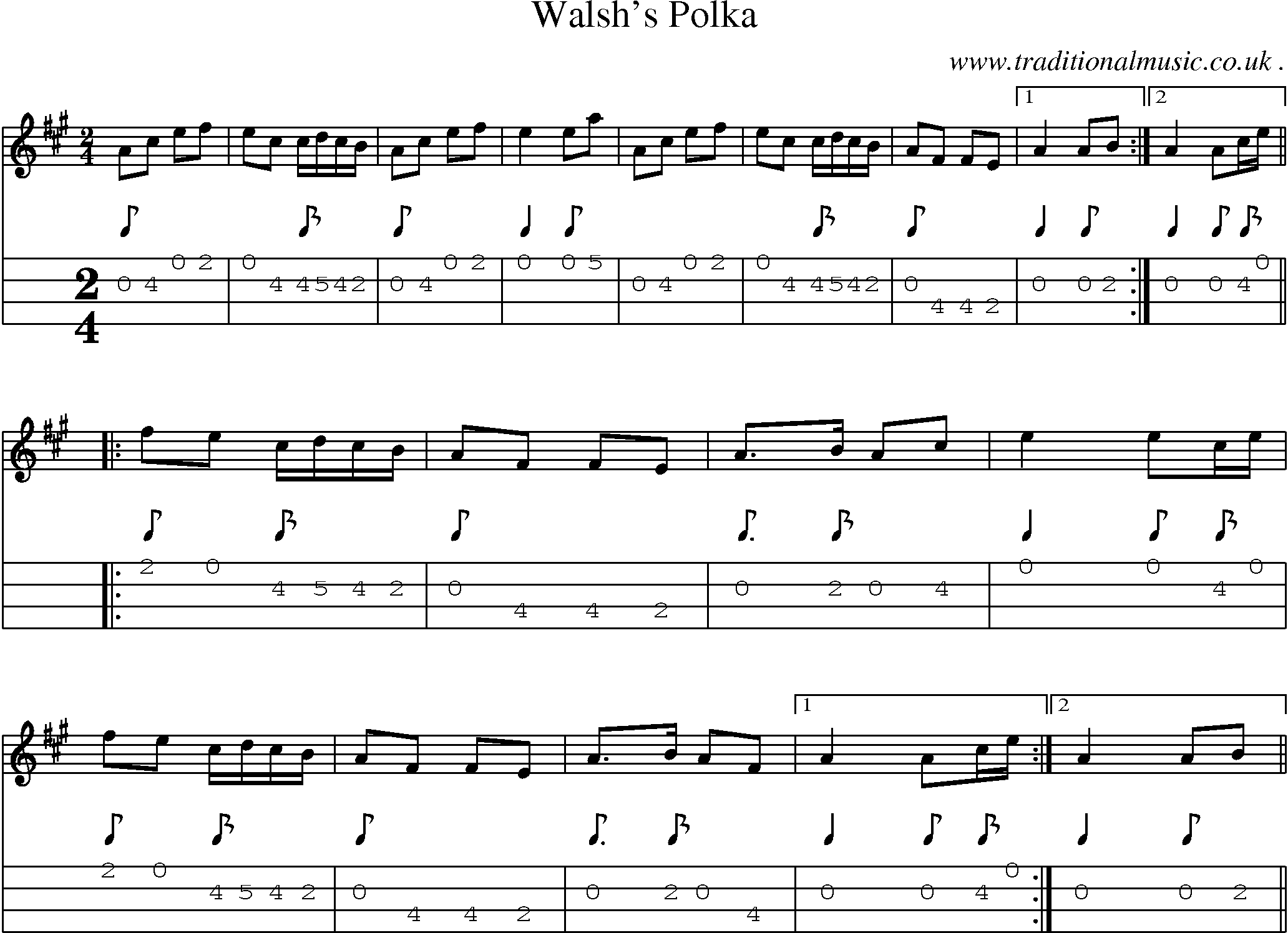 Sheet-Music and Mandolin Tabs for Walshs Polka