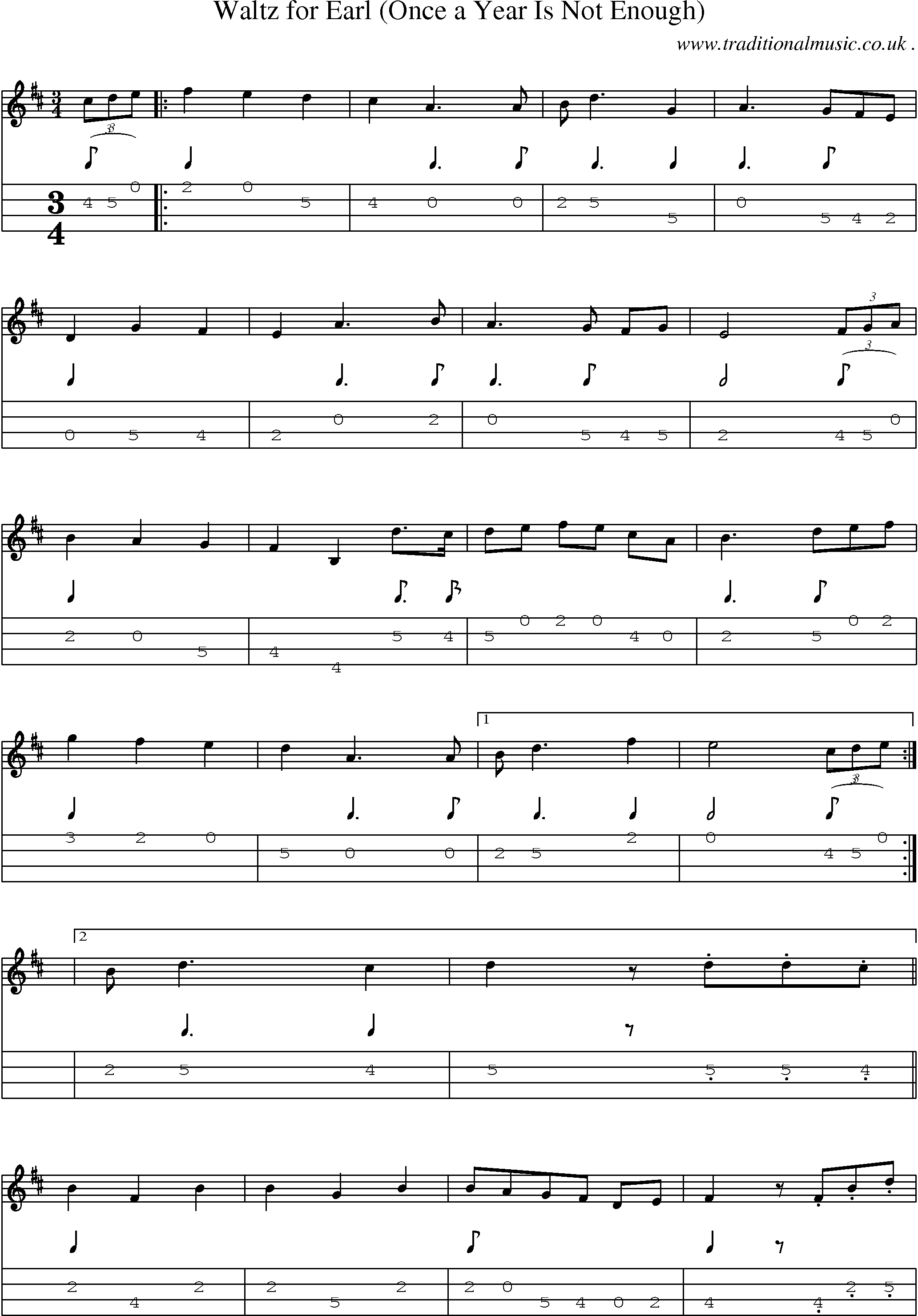 Sheet-Music and Mandolin Tabs for Waltz For Earl (once A Year Is Not Enough)