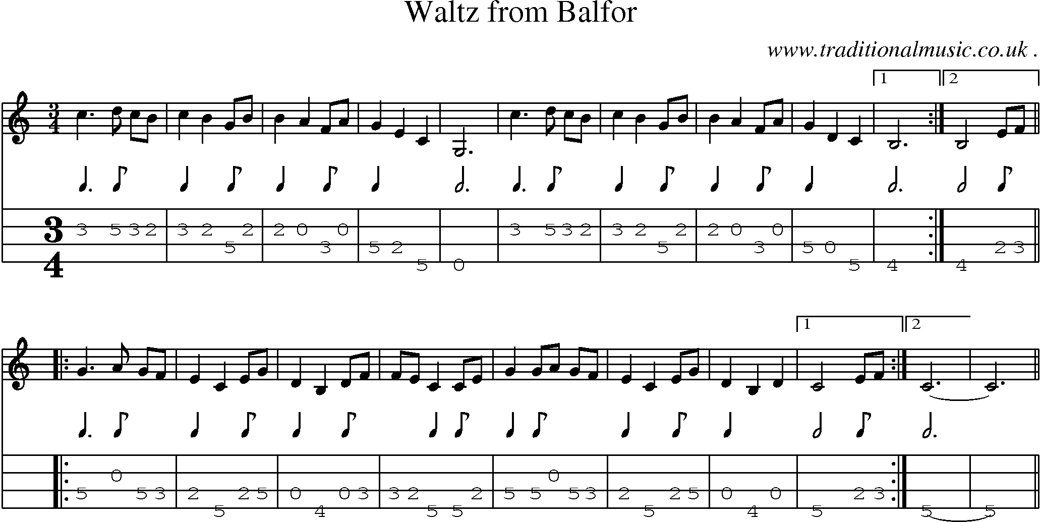 Sheet-Music and Mandolin Tabs for Waltz From Balfor