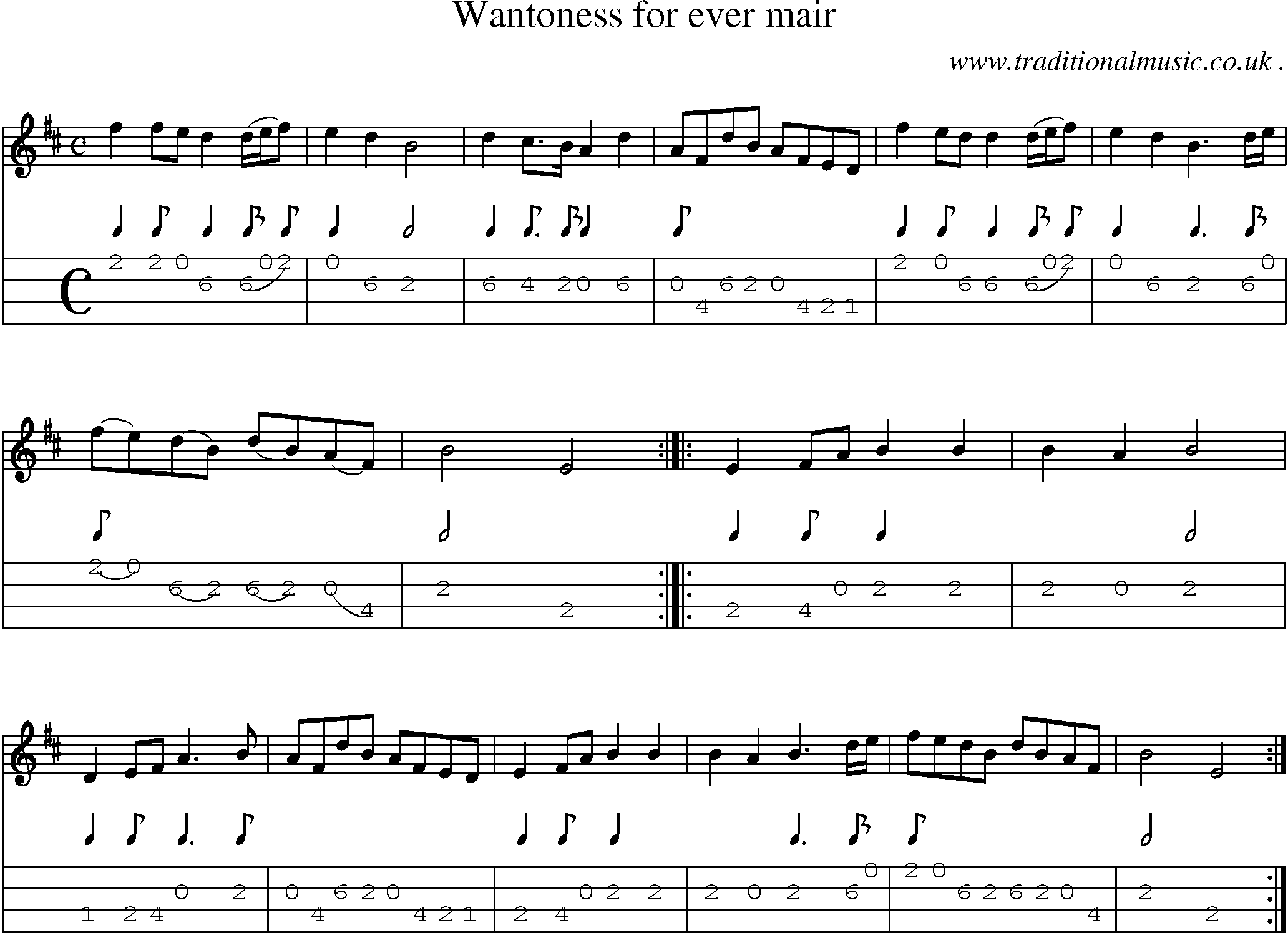 Sheet-Music and Mandolin Tabs for Wantoness For Ever Mair