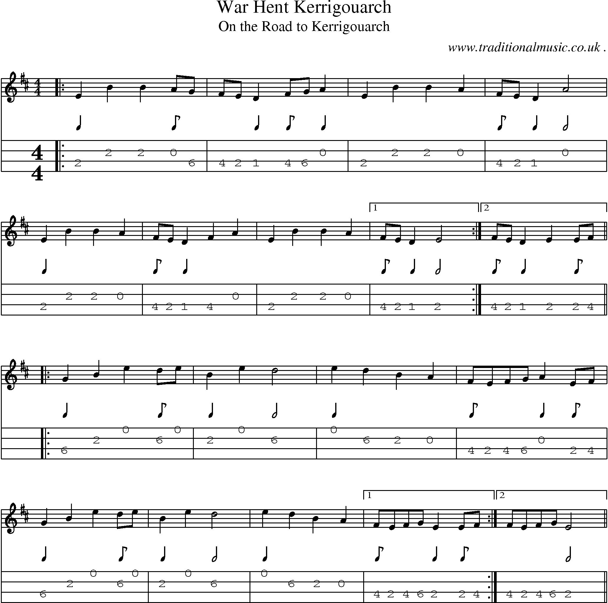 Sheet-Music and Mandolin Tabs for War Hent Kerrigouarch