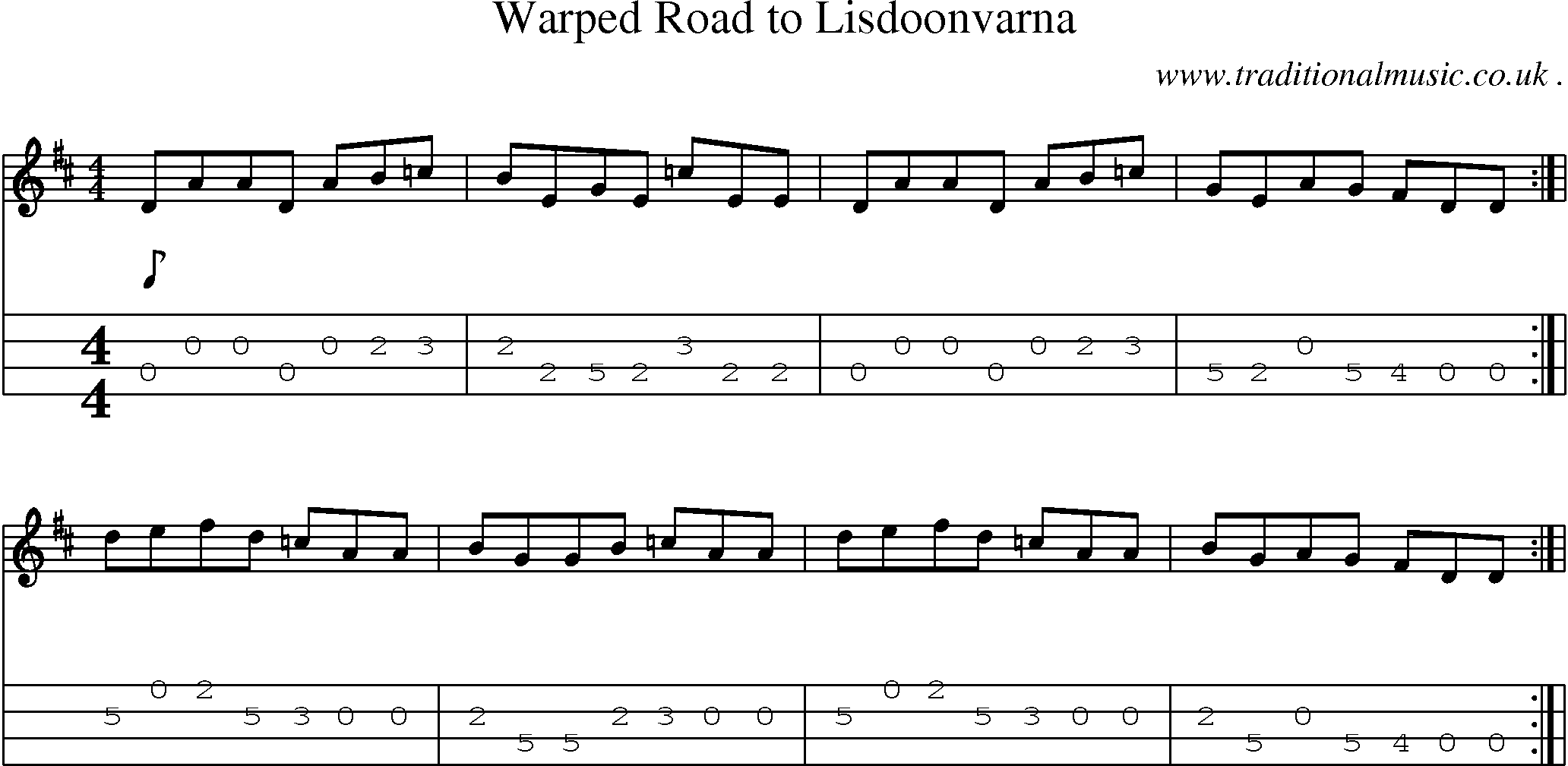 Sheet-Music and Mandolin Tabs for Warped Road To Lisdoonvarna
