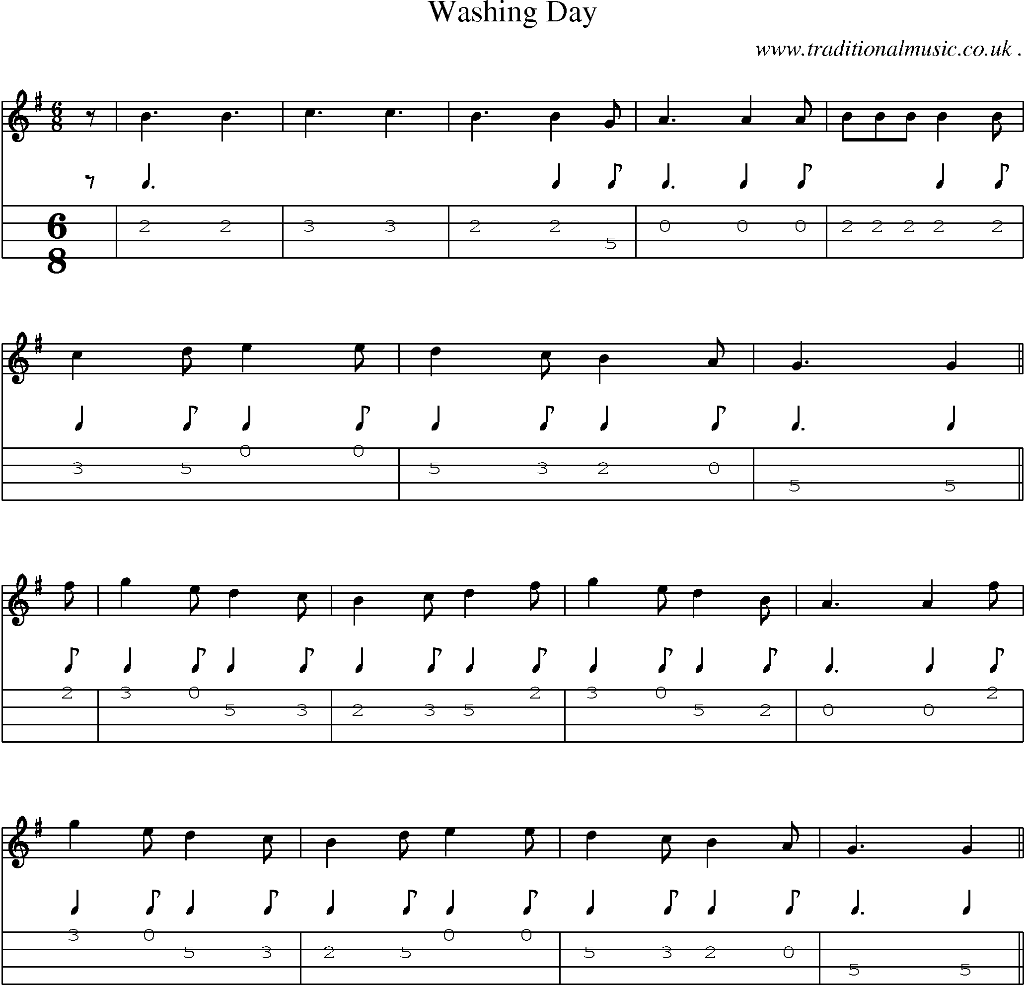 Sheet-Music and Mandolin Tabs for Washing Day