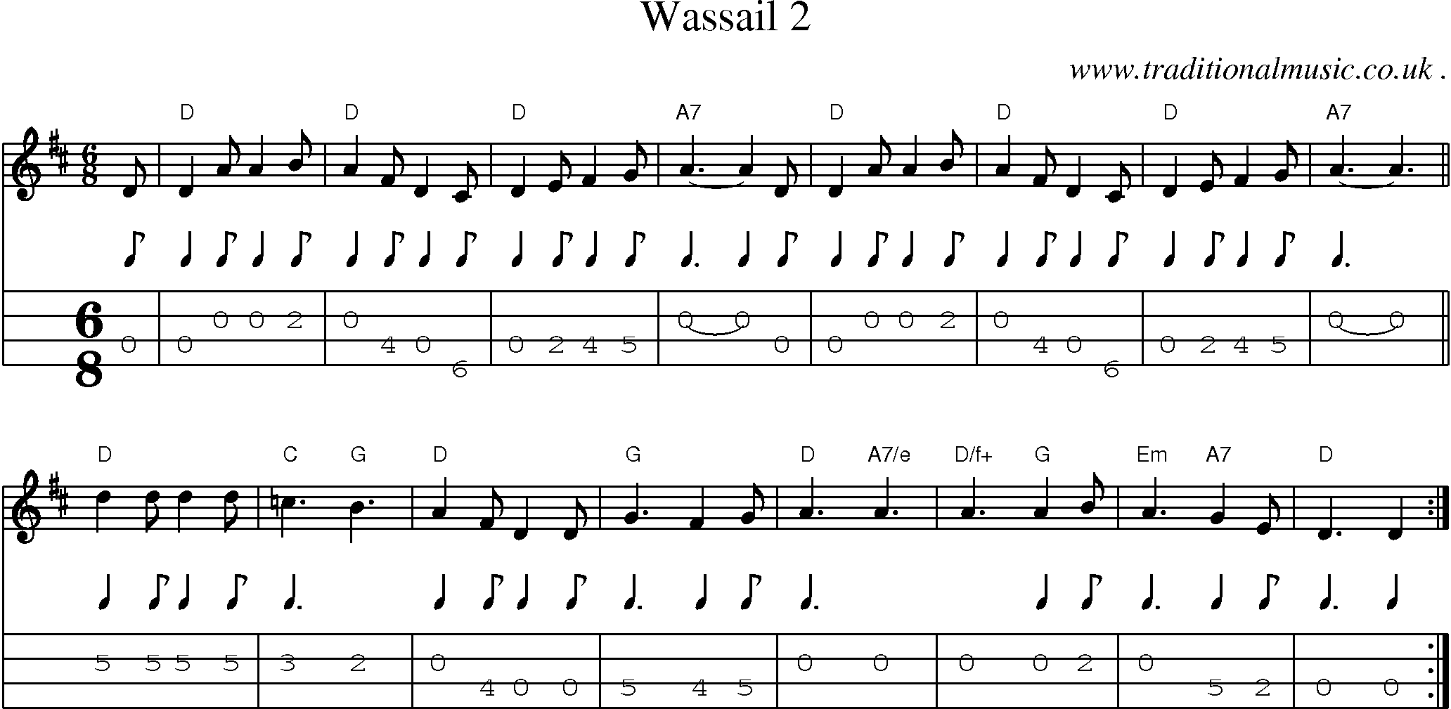Sheet-Music and Mandolin Tabs for Wassail 2