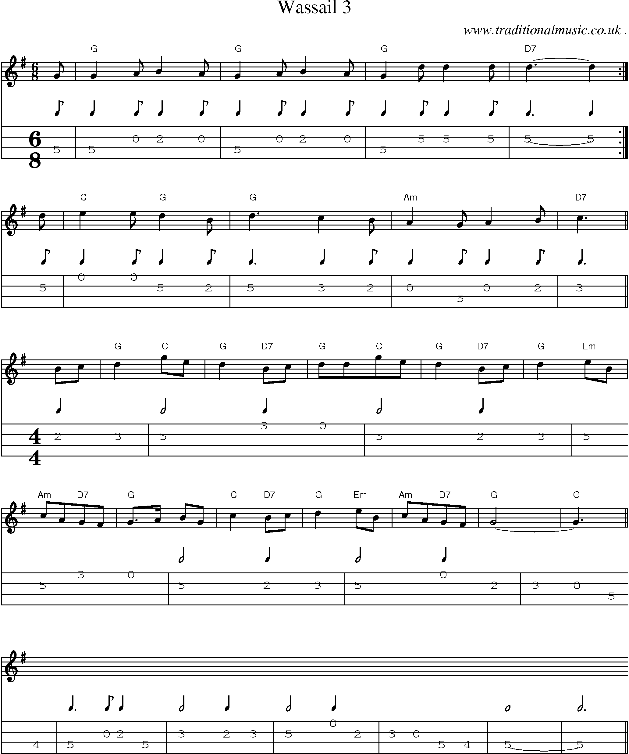 Sheet-Music and Mandolin Tabs for Wassail 3