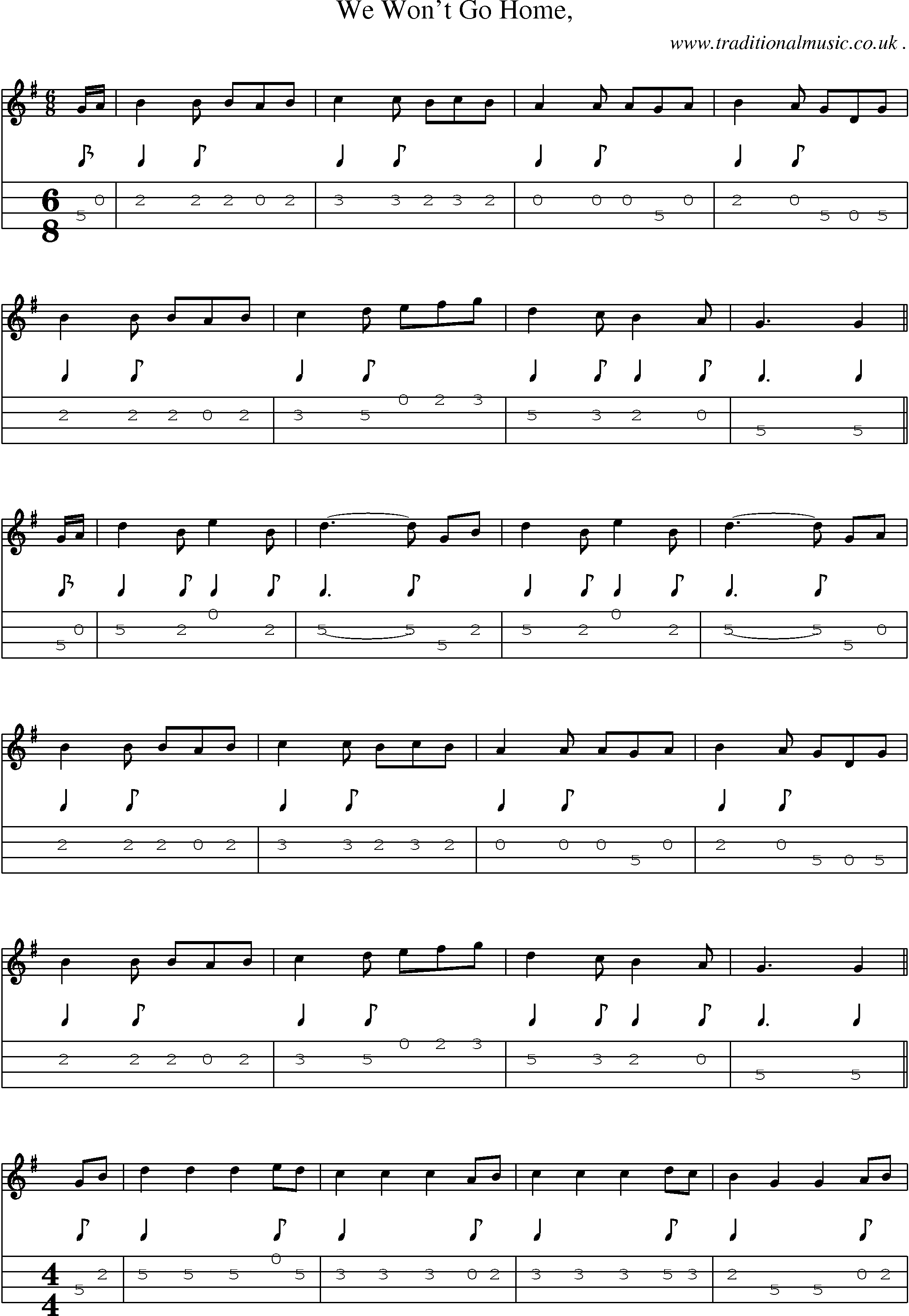 Sheet-Music and Mandolin Tabs for We Wont Go Home