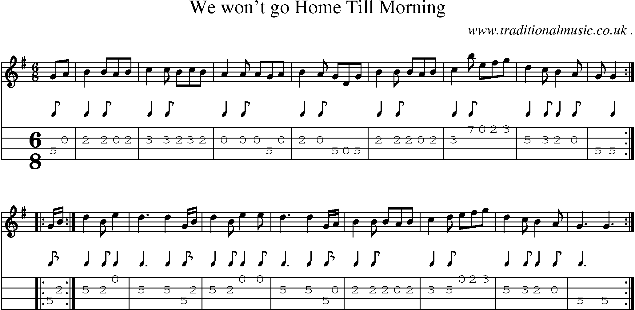 Sheet-Music and Mandolin Tabs for We Wont Go Home Till Morning