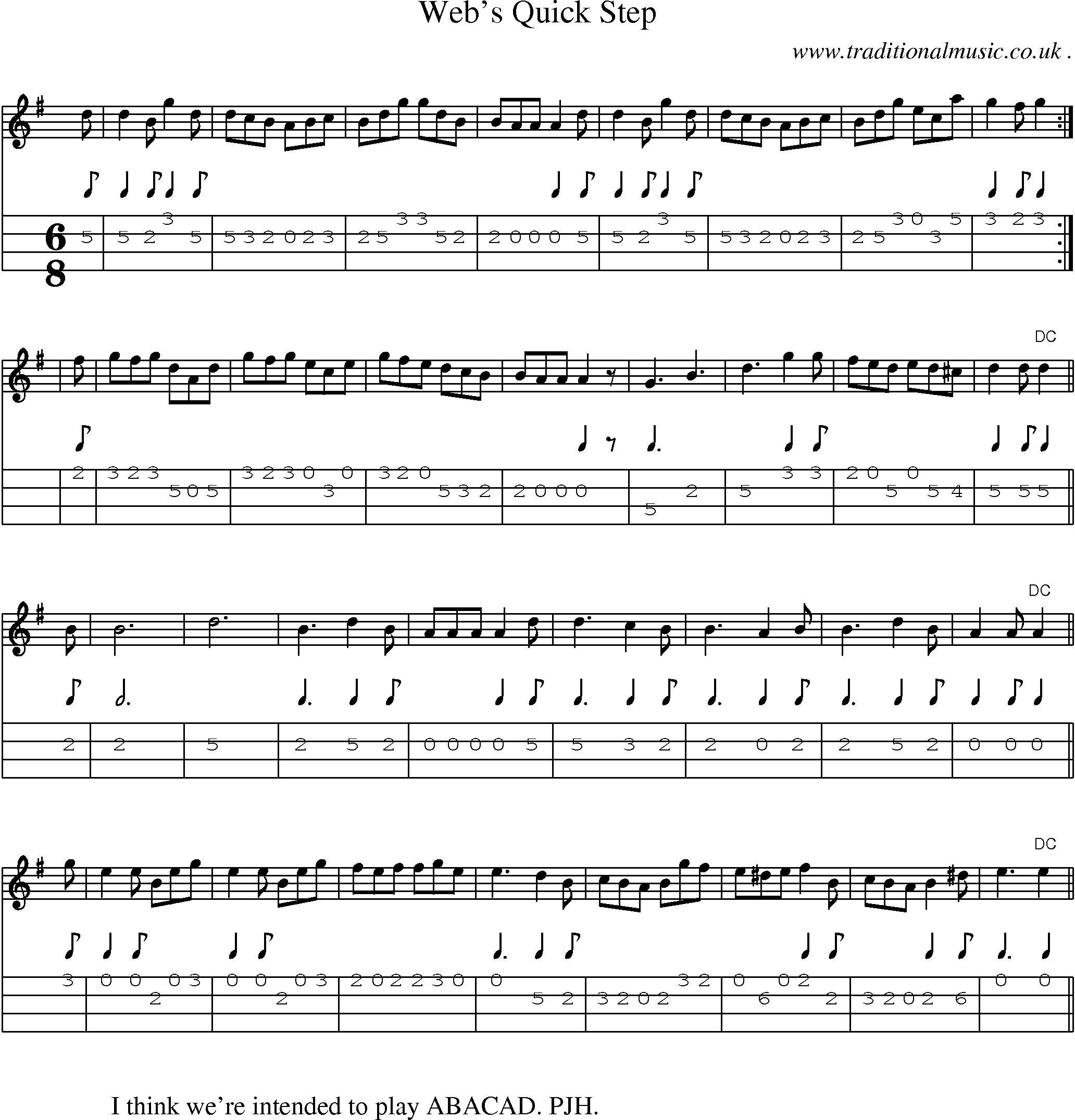 Sheet-Music and Mandolin Tabs for Webs Quick Step