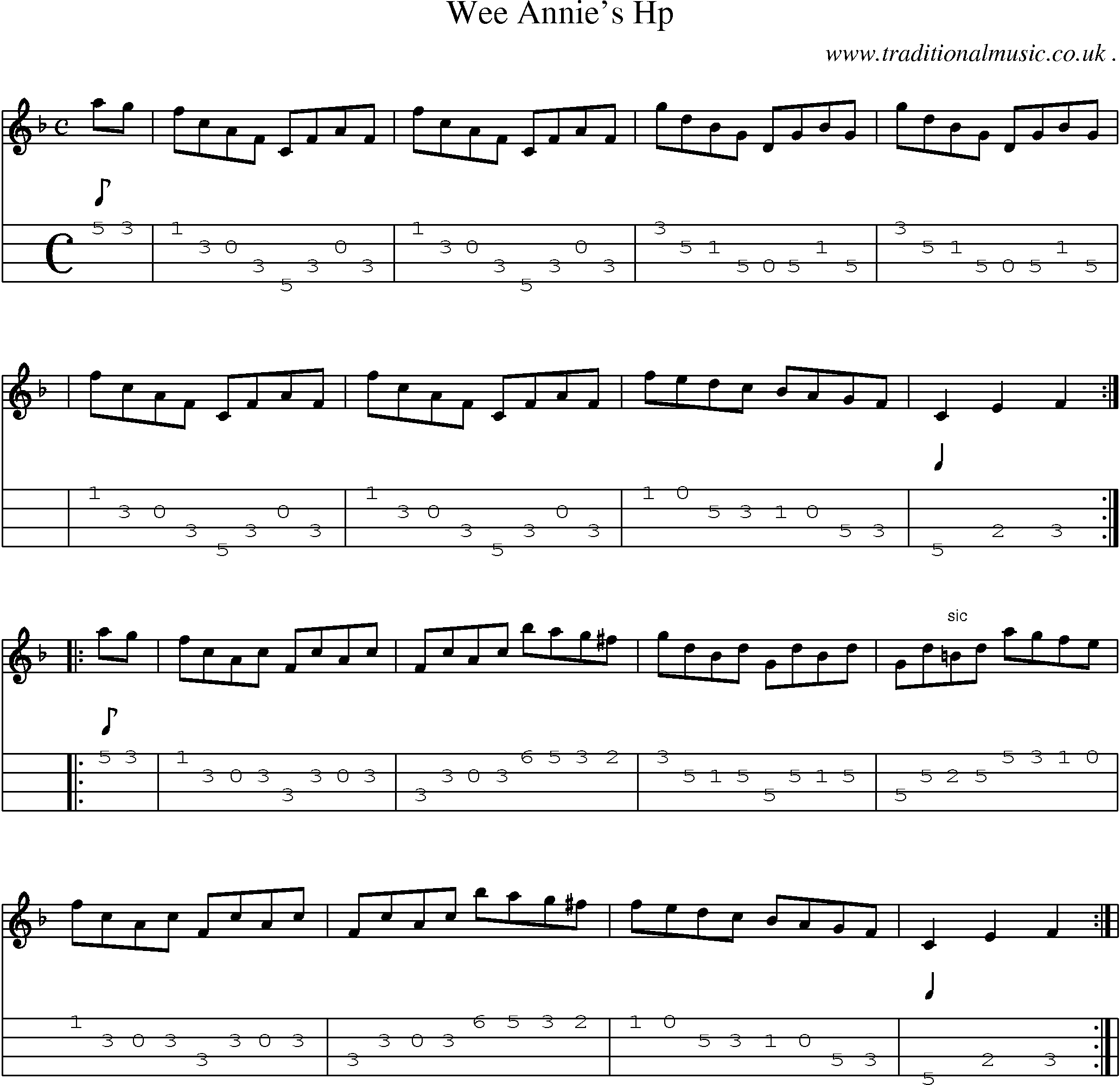 Sheet-Music and Mandolin Tabs for Wee Annies Hp