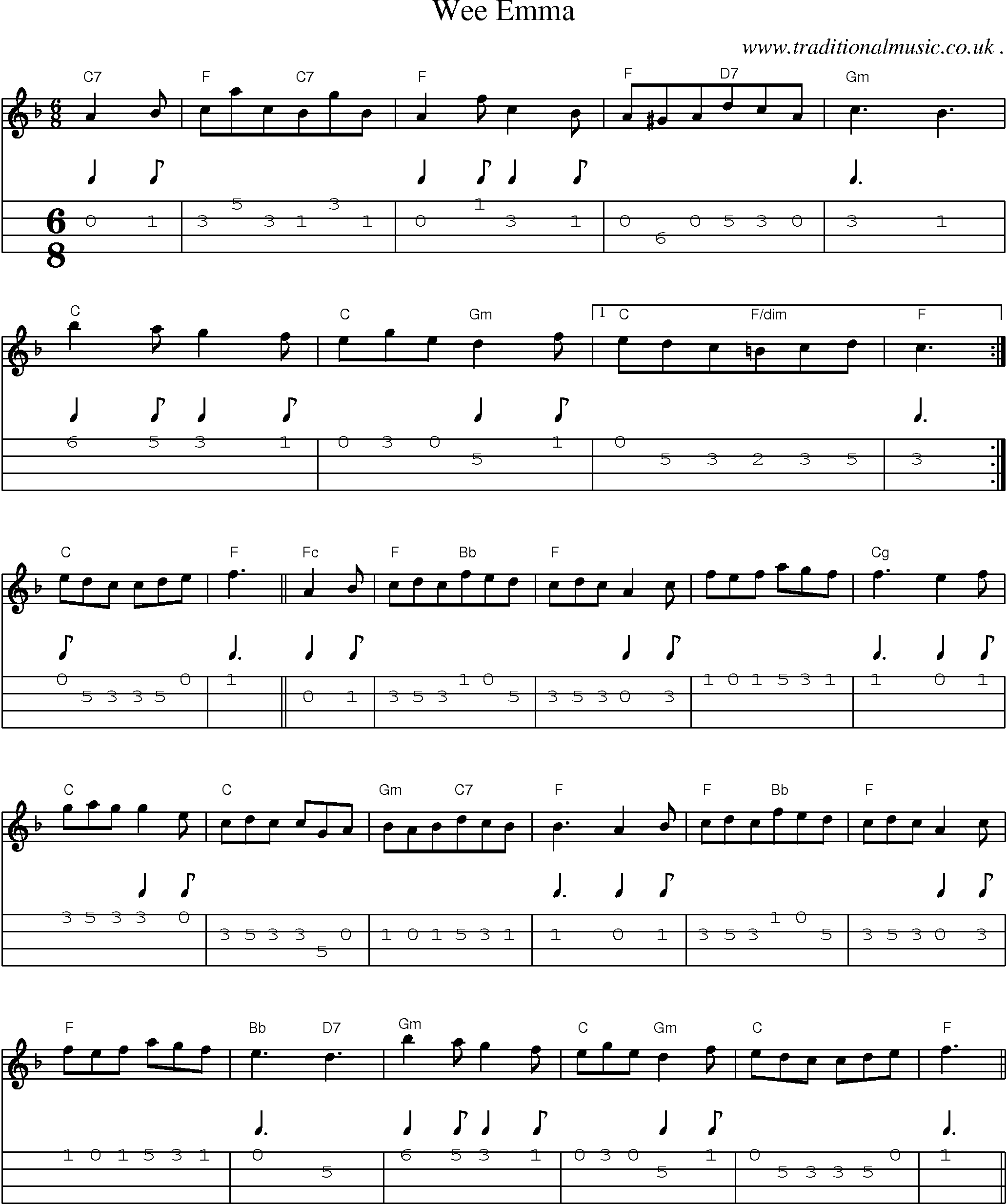 Sheet-Music and Mandolin Tabs for Wee Emma