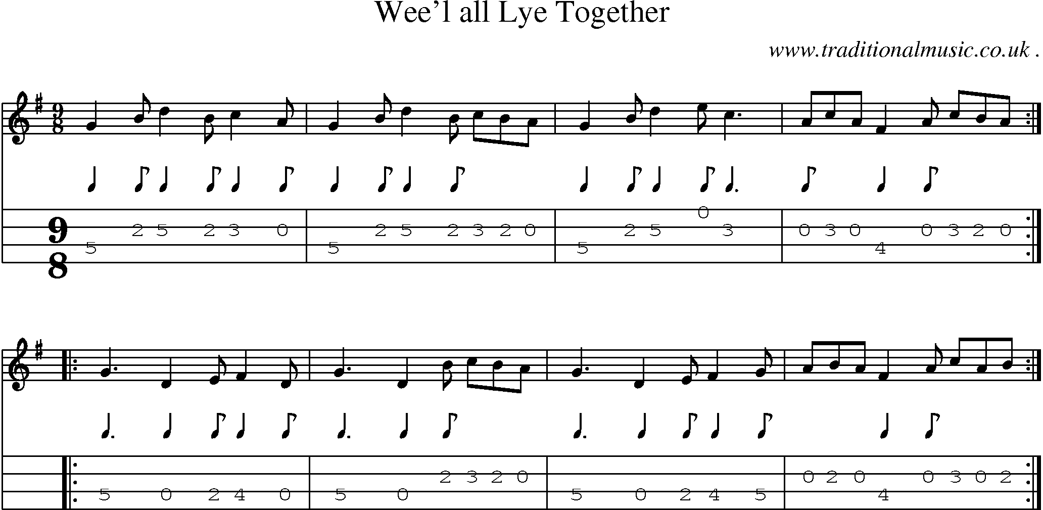 Sheet-Music and Mandolin Tabs for Weel All Lye Together