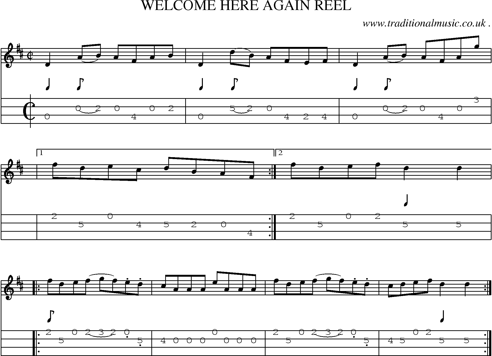 Sheet-Music and Mandolin Tabs for Welcome Here Again Reel
