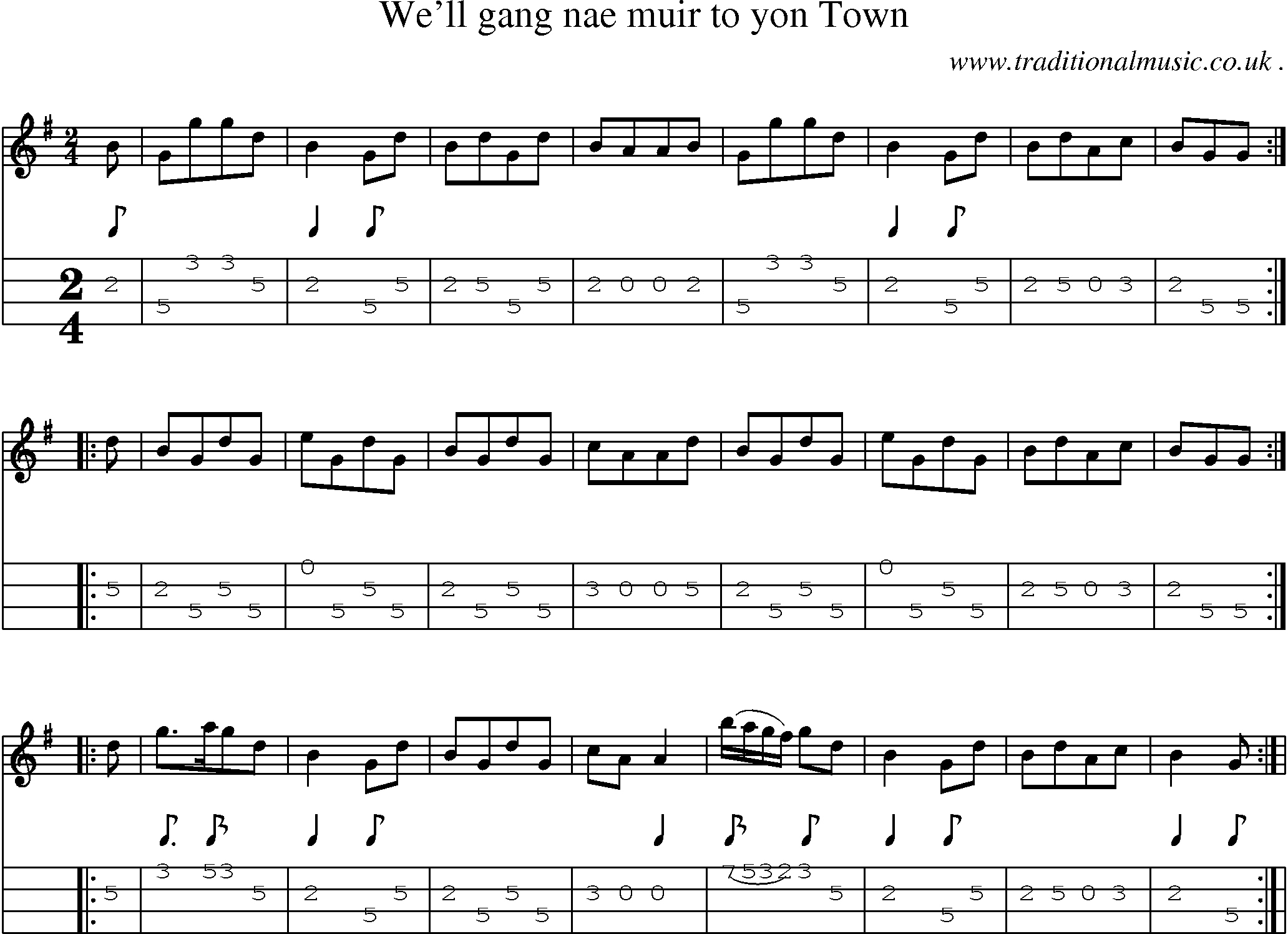 Sheet-Music and Mandolin Tabs for Well Gang Nae Muir To Yon Town