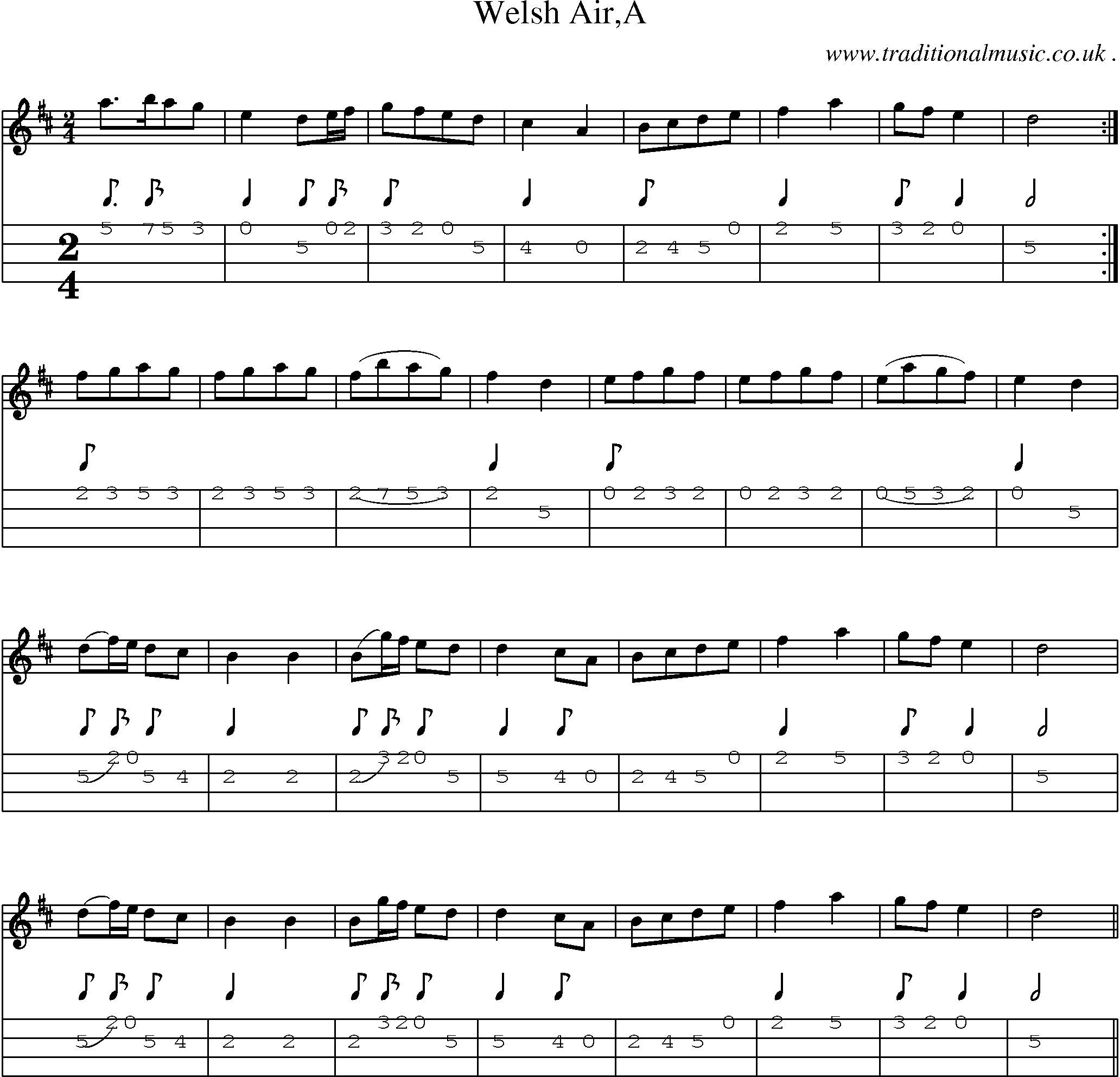 Sheet-Music and Mandolin Tabs for Welsh Aira