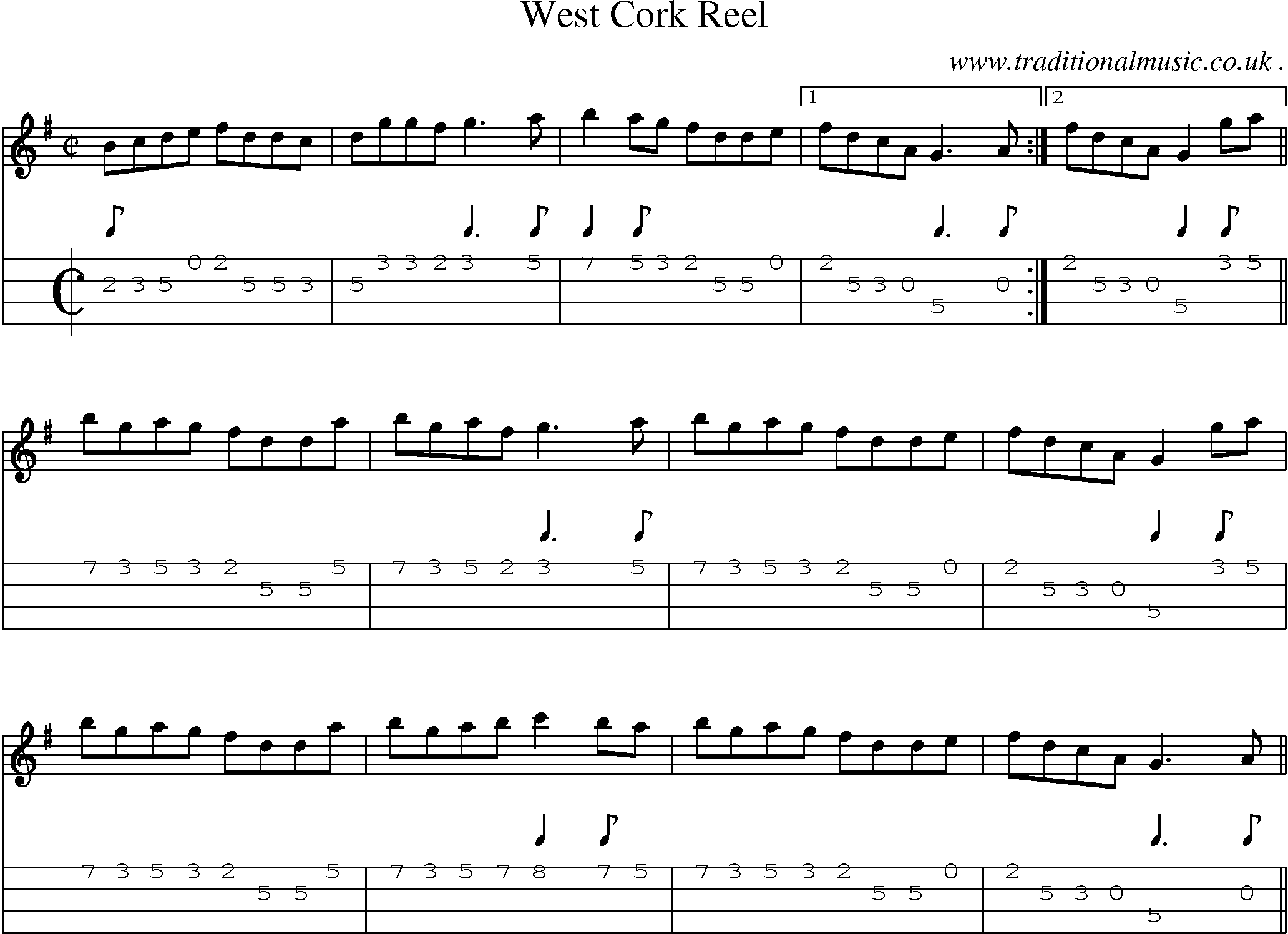 Sheet-Music and Mandolin Tabs for West Cork Reel