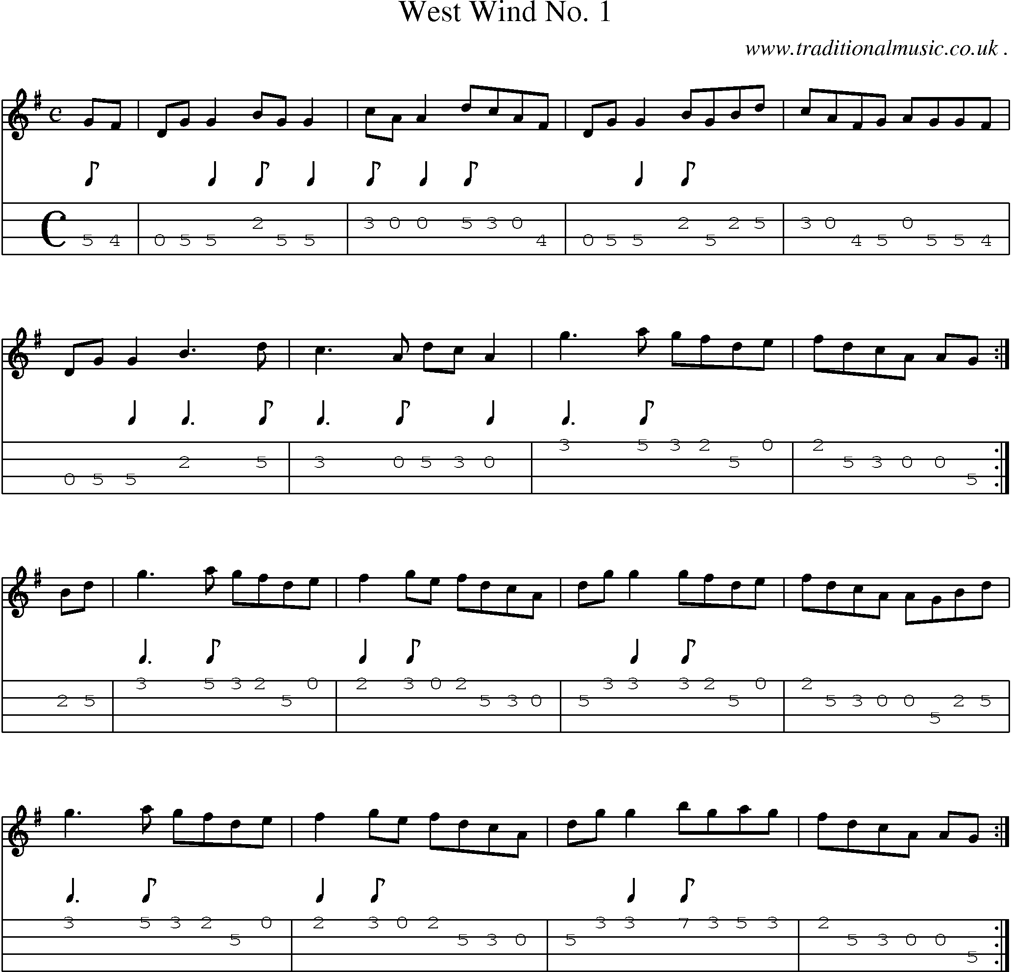 Sheet-Music and Mandolin Tabs for West Wind No 1