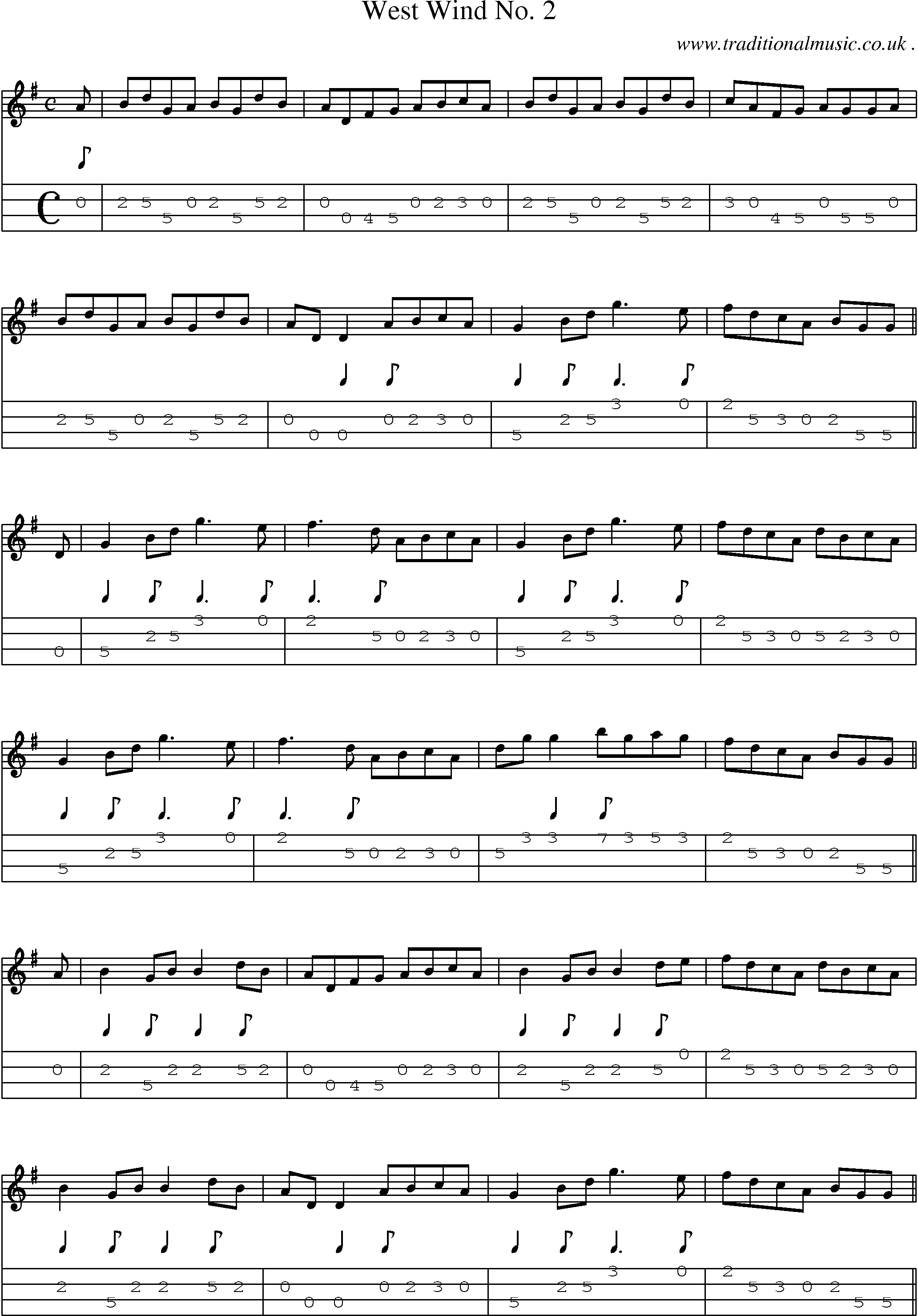 Sheet-Music and Mandolin Tabs for West Wind No 2
