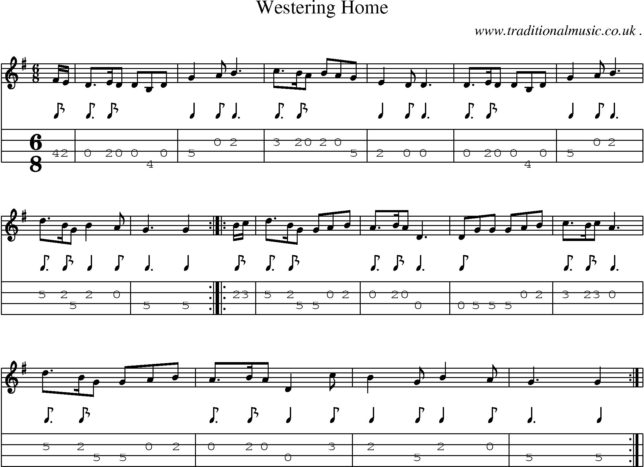 Sheet-Music and Mandolin Tabs for Westering Home