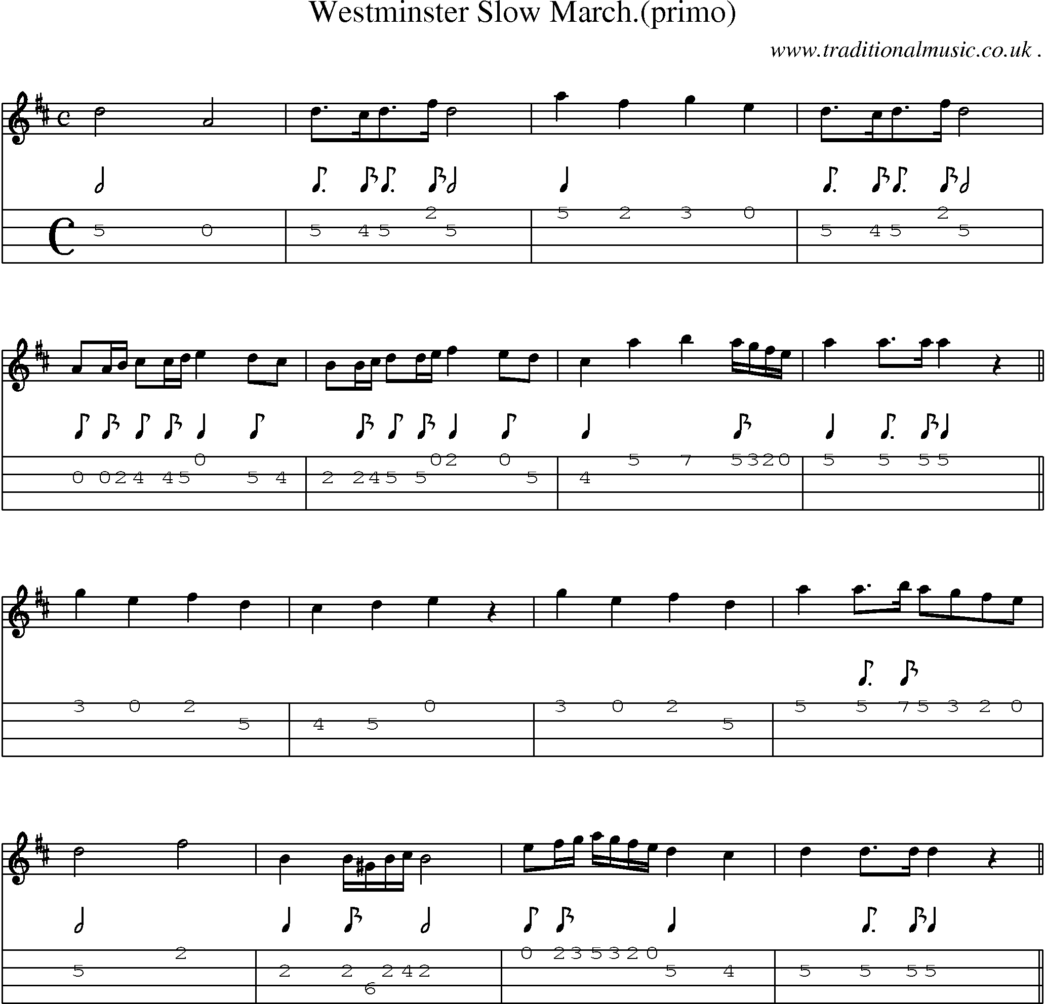 Sheet-Music and Mandolin Tabs for Westminster Slow March