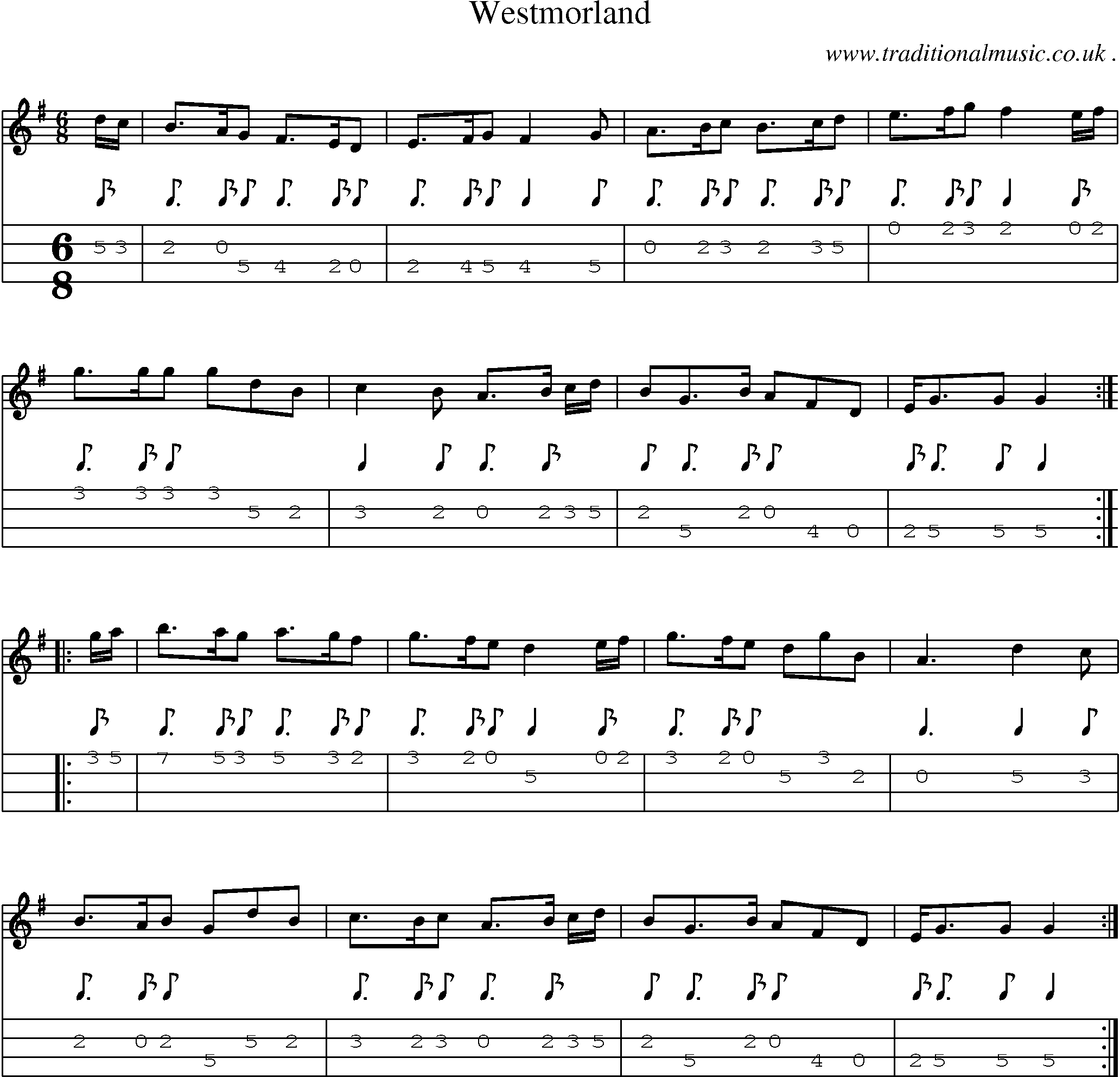 Sheet-Music and Mandolin Tabs for Westmorland