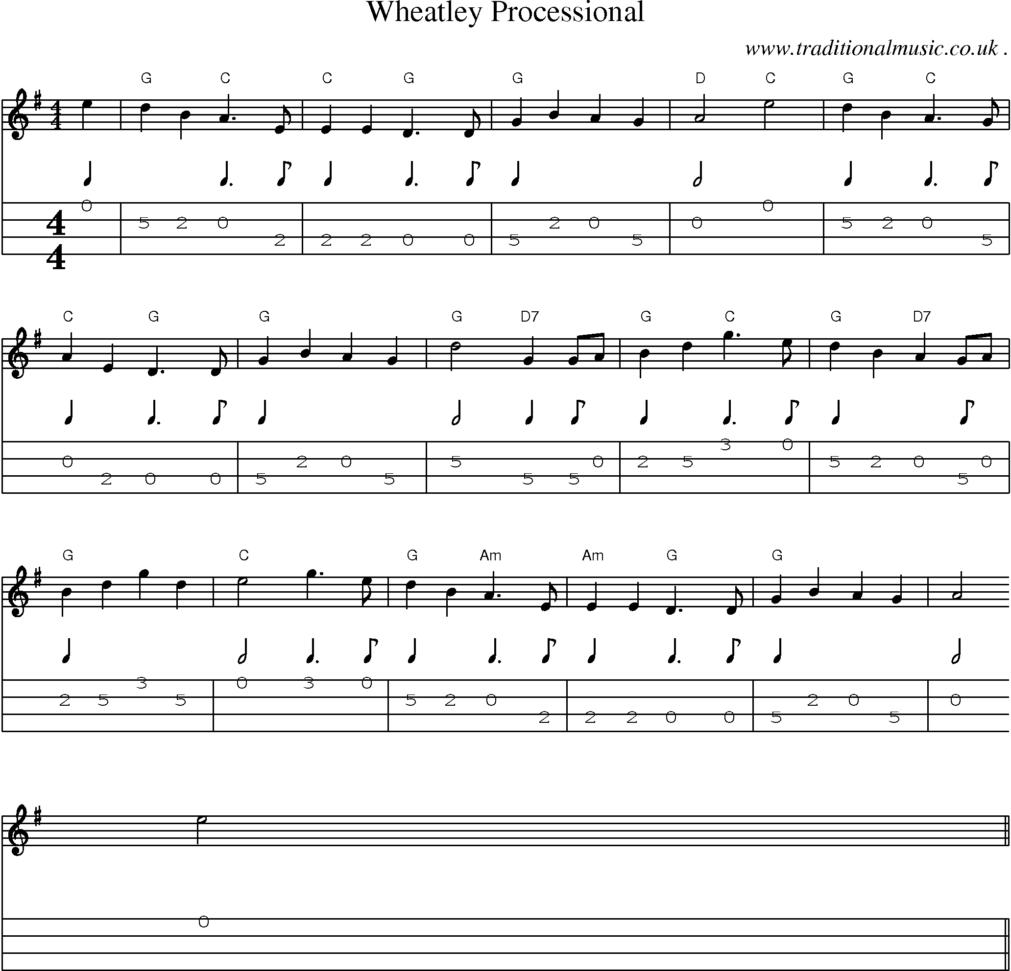 Sheet-Music and Mandolin Tabs for Wheatley Processional