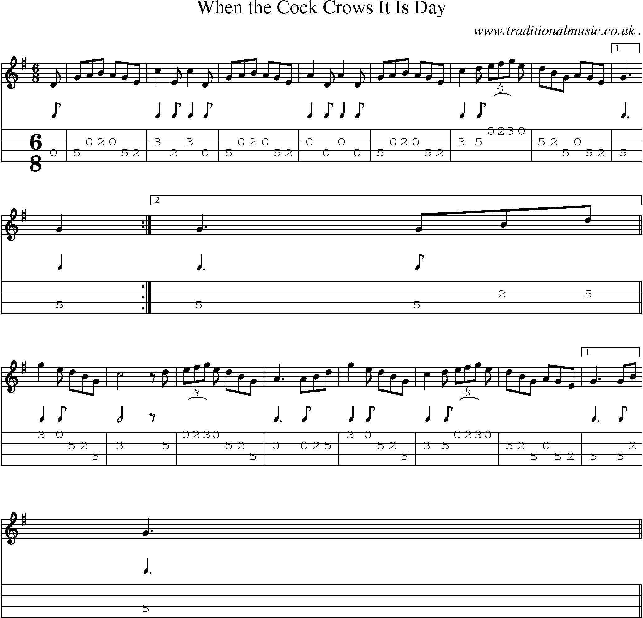 Sheet-Music and Mandolin Tabs for When The Cock Crows It Is Day