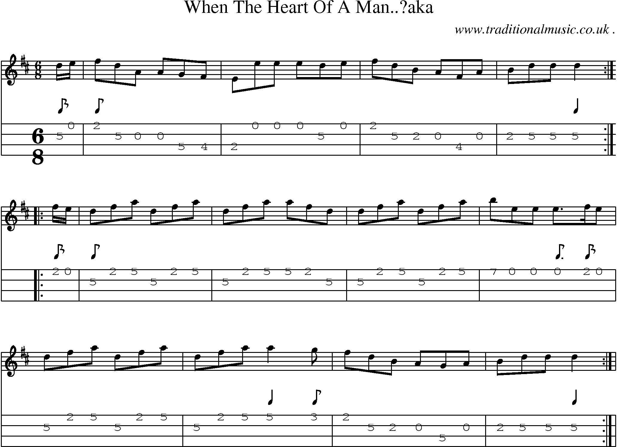 Sheet-Music and Mandolin Tabs for When The Heart Of A Manaka