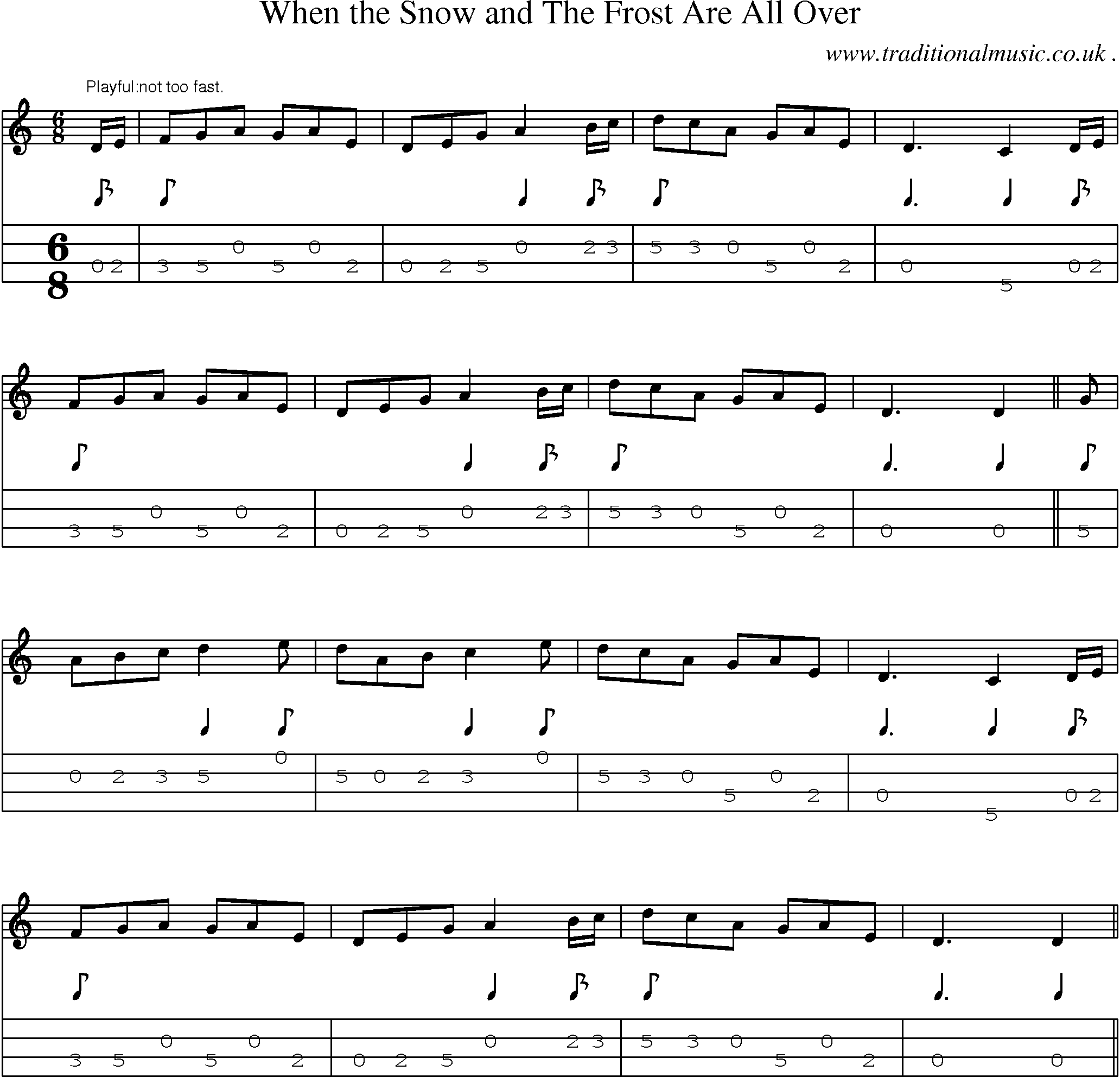 Sheet-Music and Mandolin Tabs for When The Snow And The Frost Are All Over