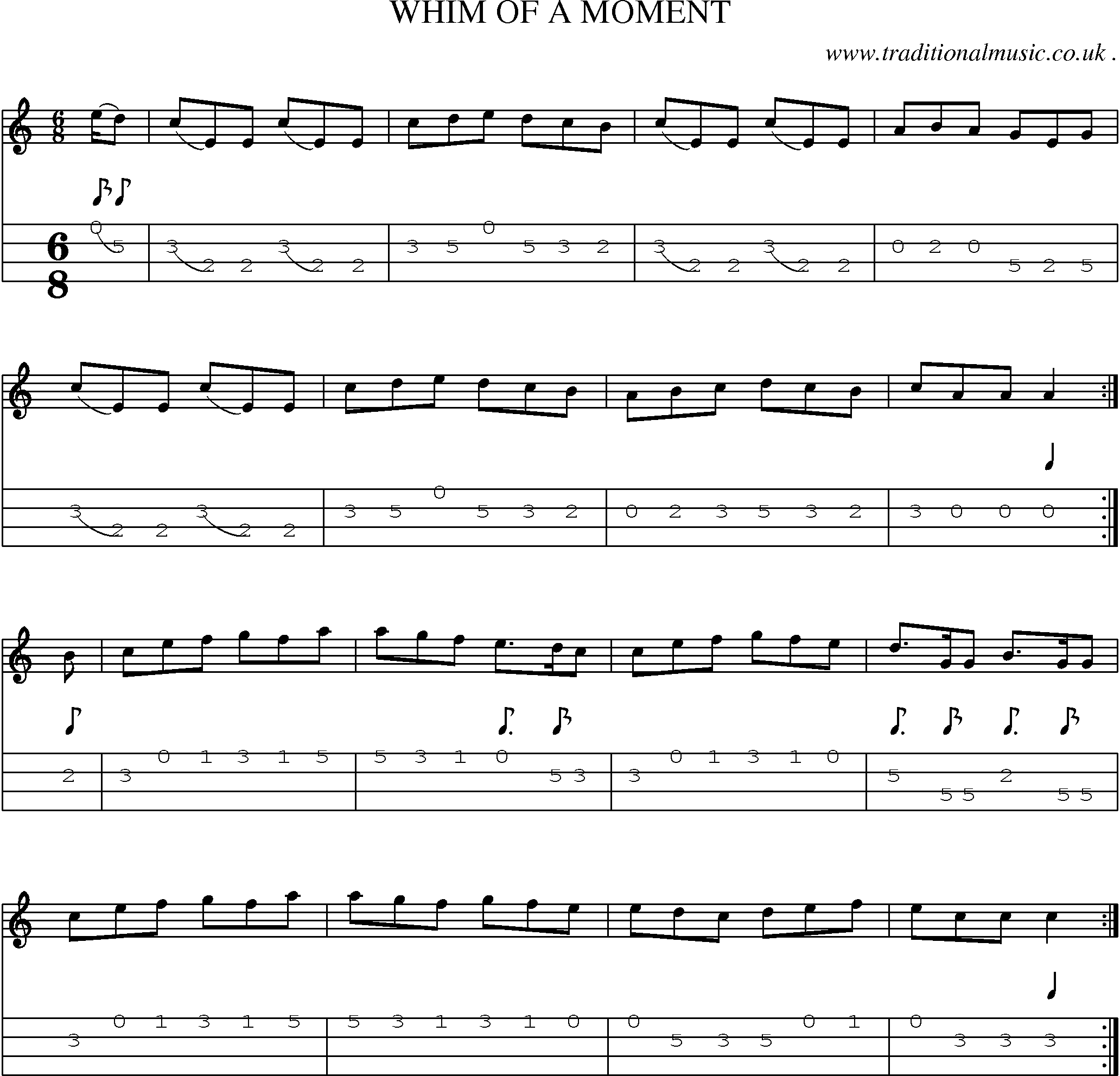 Sheet-Music and Mandolin Tabs for Whim Of A Moment