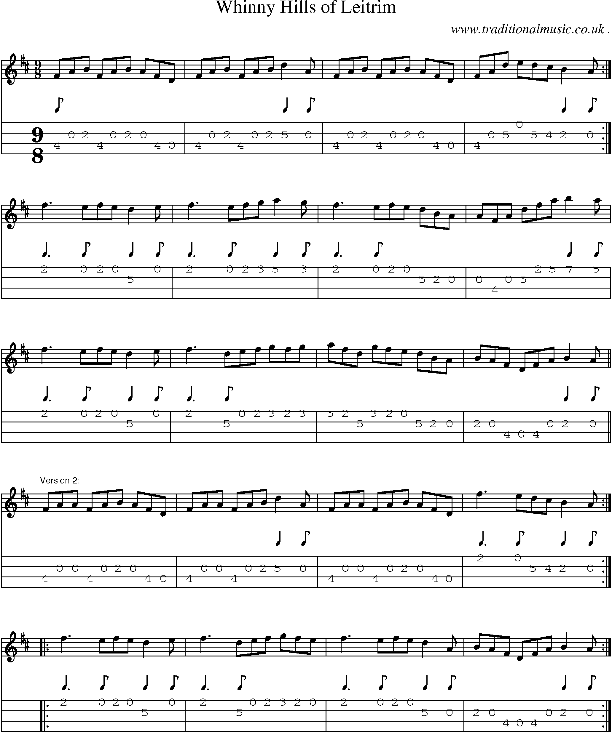 Sheet-Music and Mandolin Tabs for Whinny Hills Of Leitrim