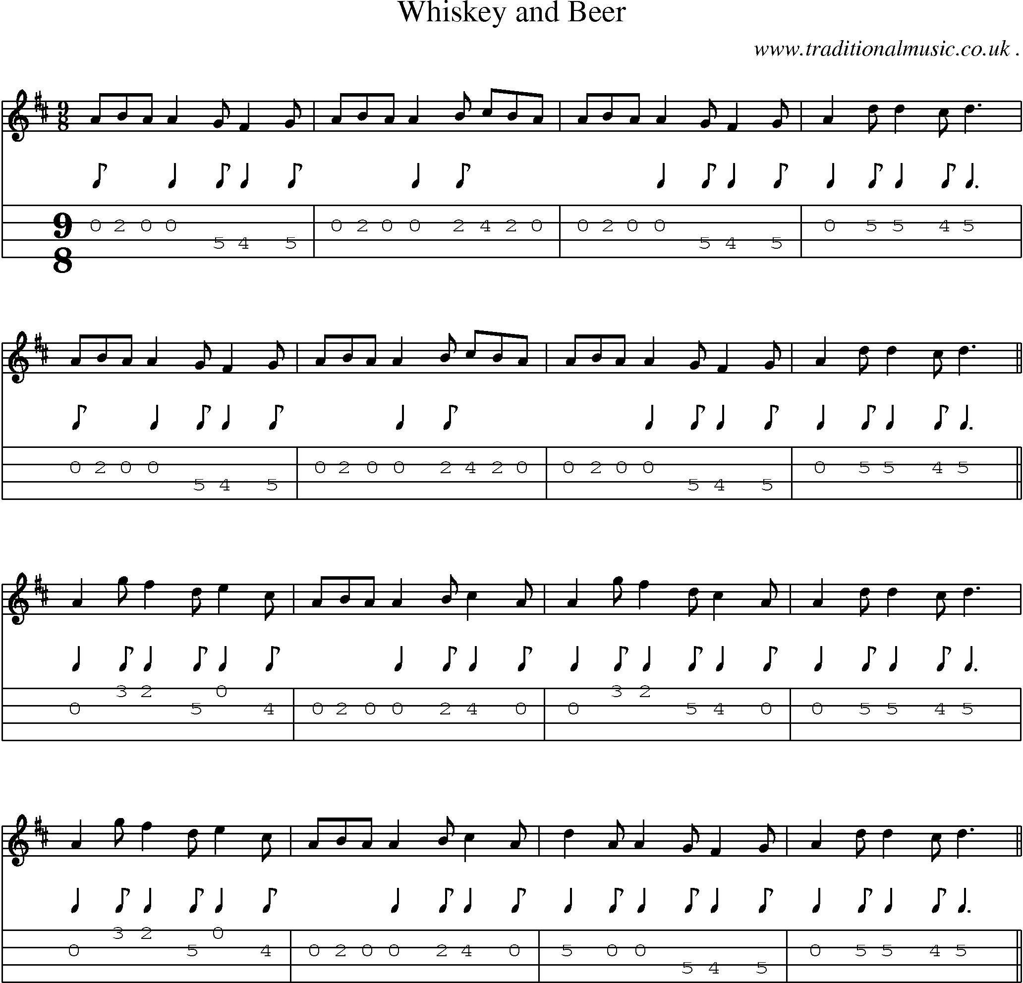 Sheet-Music and Mandolin Tabs for Whiskey And Beer