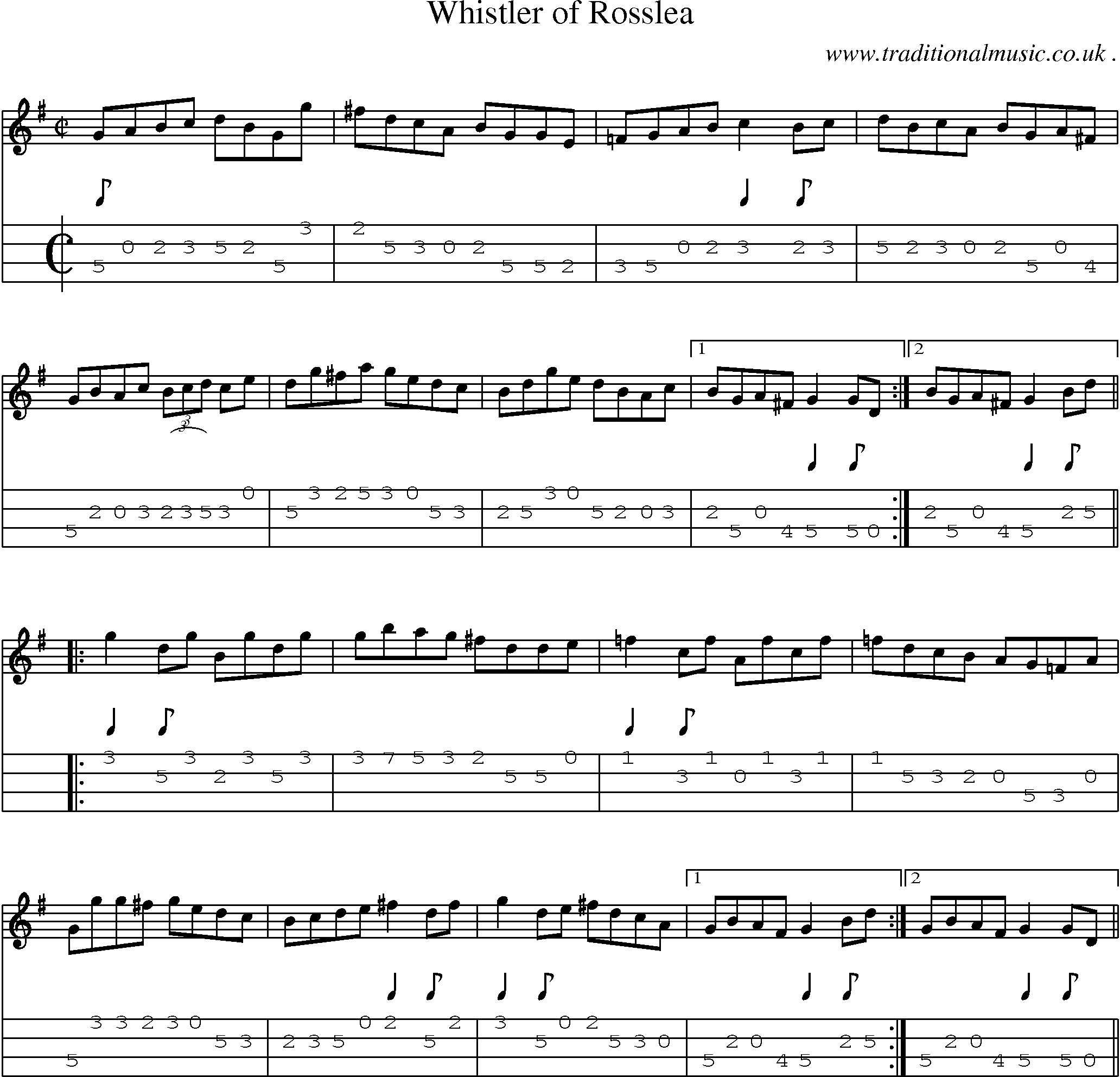 Sheet-Music and Mandolin Tabs for Whistler Of Rosslea