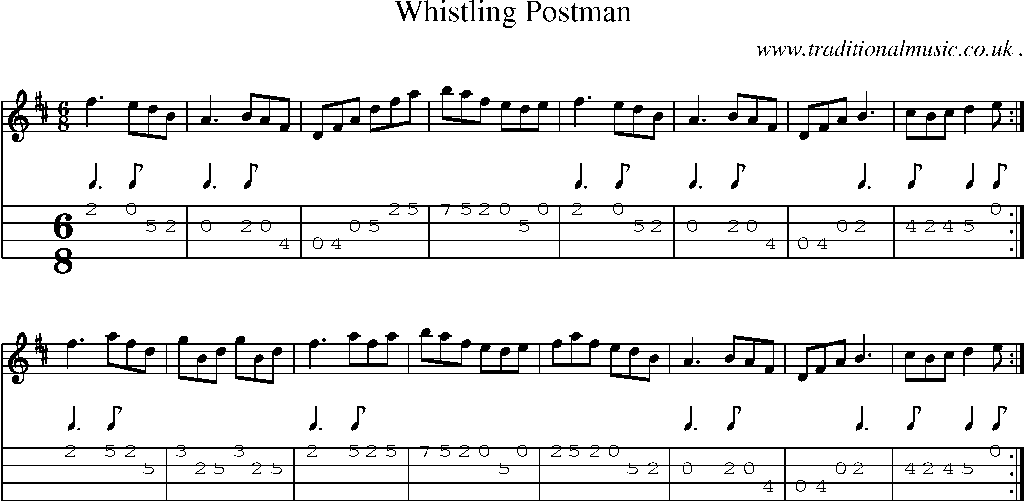 Sheet-Music and Mandolin Tabs for Whistling Postman