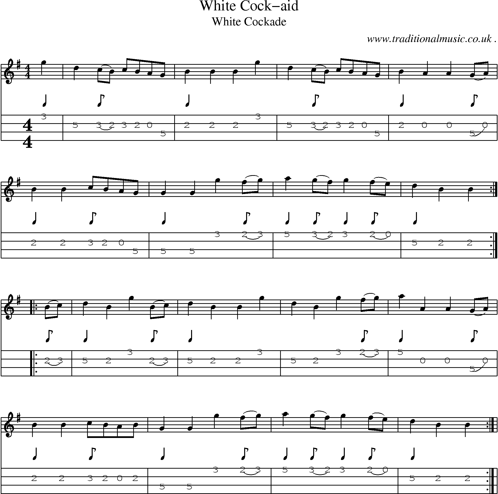 Sheet-Music and Mandolin Tabs for White Cock-aid