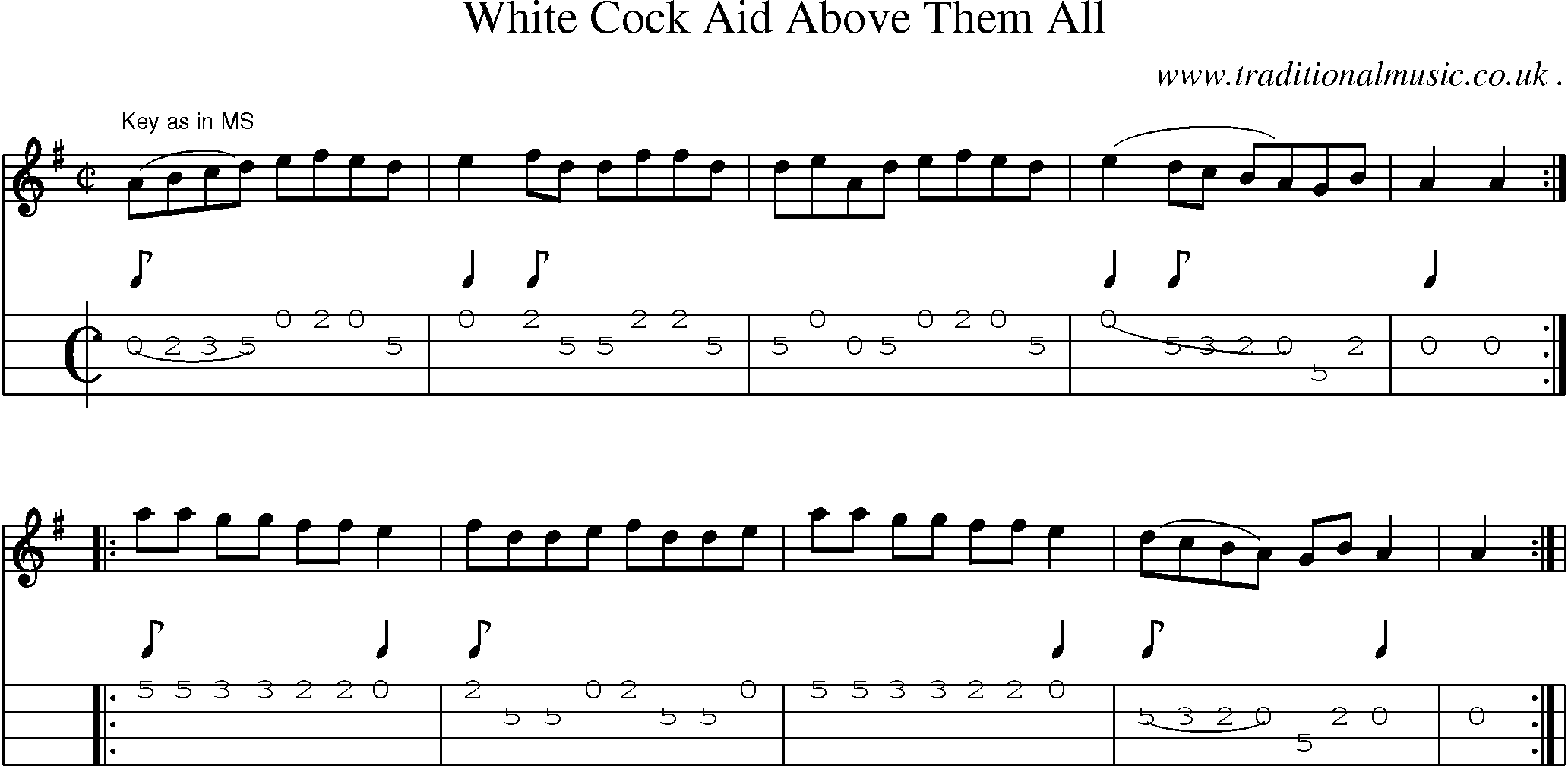 Sheet-Music and Mandolin Tabs for White Cock Aid Above Them All