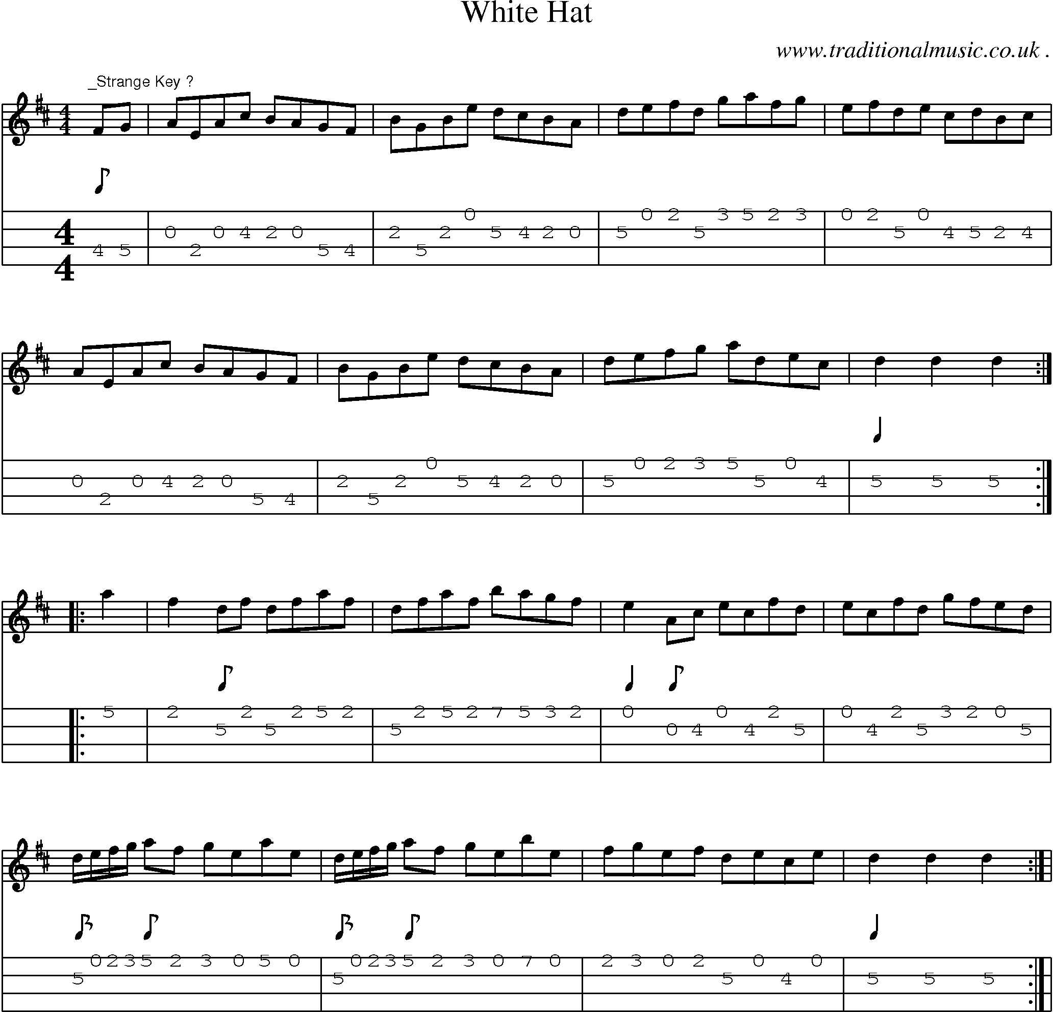 Sheet-Music and Mandolin Tabs for White Hat