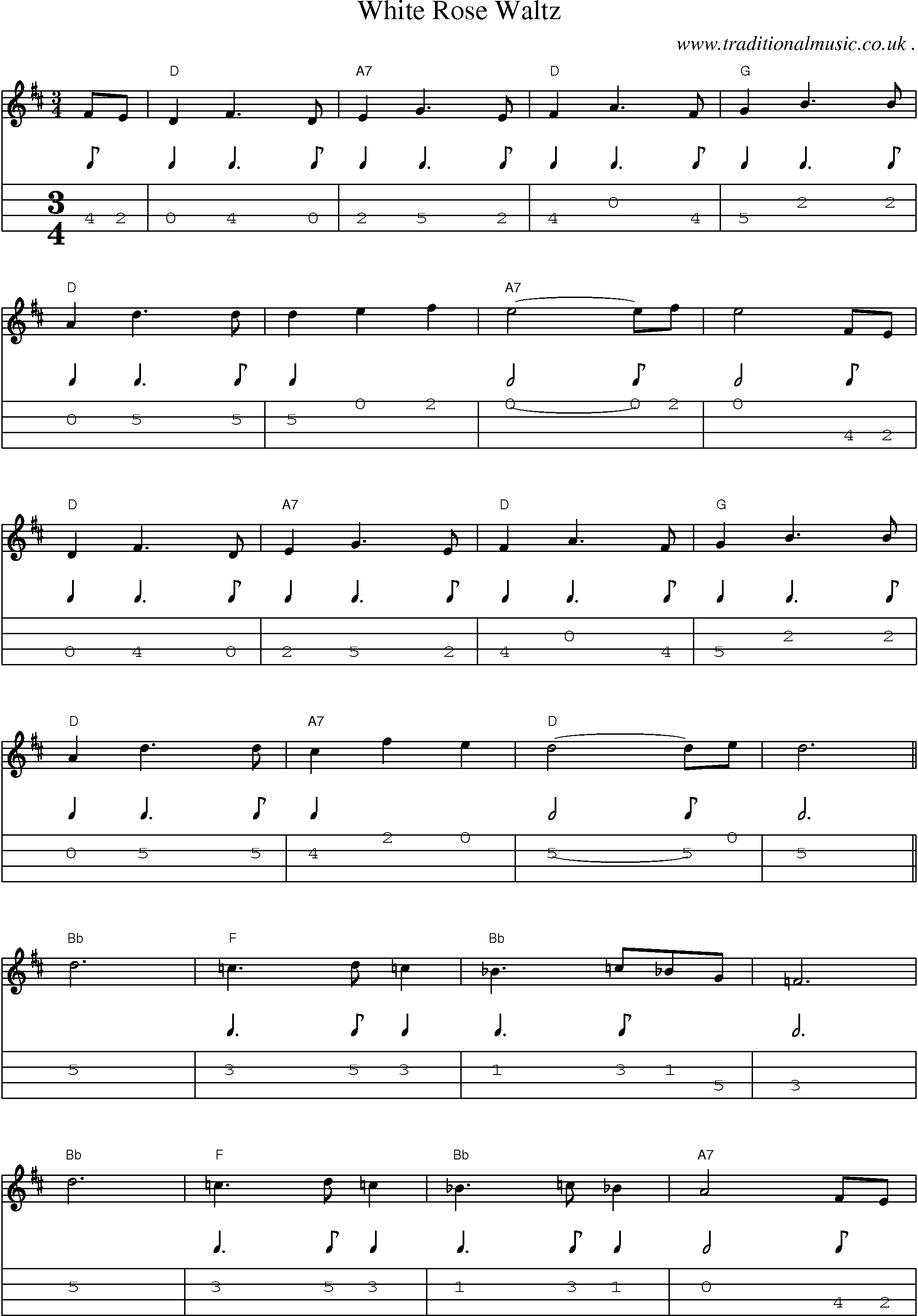 Sheet-Music and Mandolin Tabs for White Rose Waltz