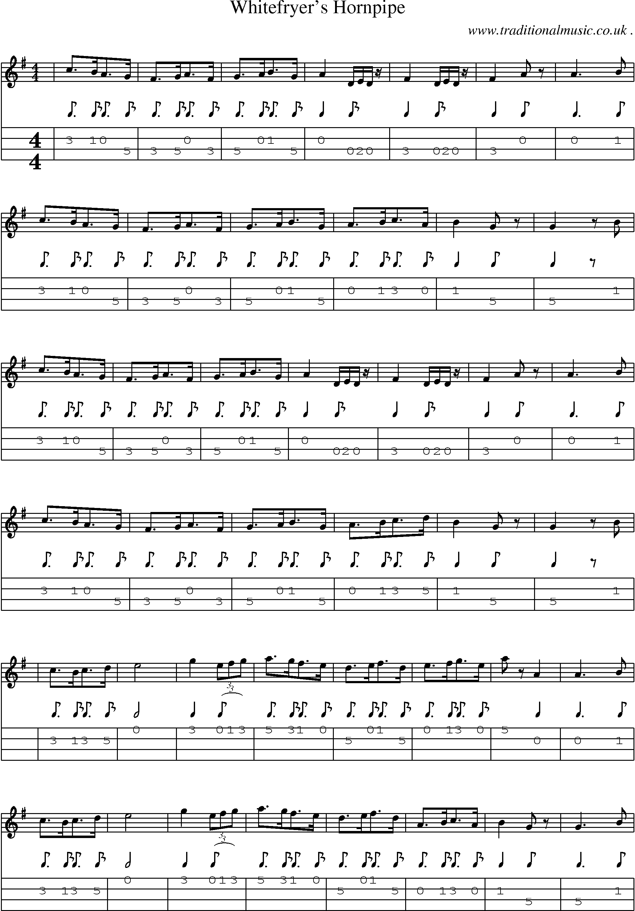 Sheet-Music and Mandolin Tabs for Whitefryers Hornpipe