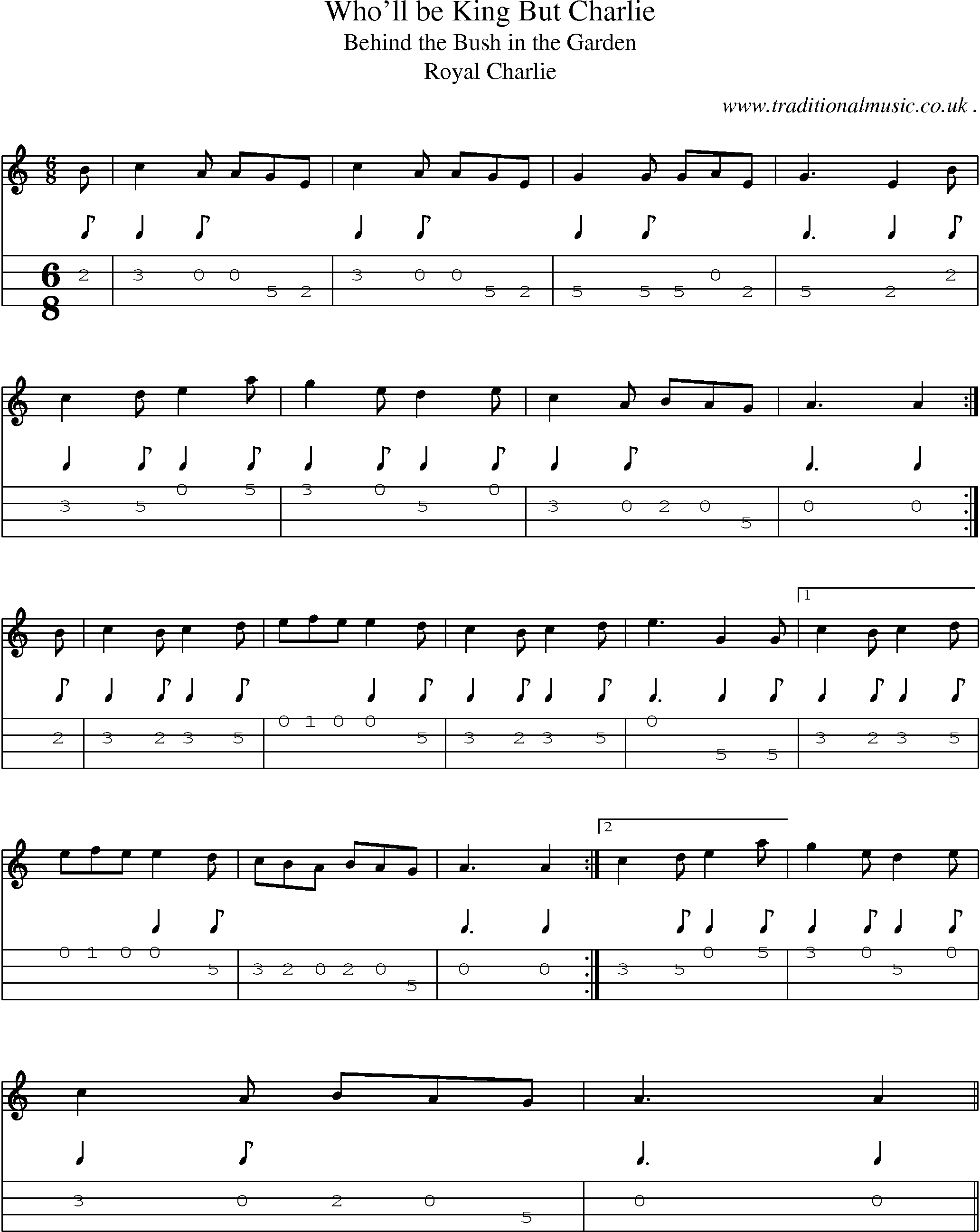 Sheet-Music and Mandolin Tabs for Wholl Be King But Charlie