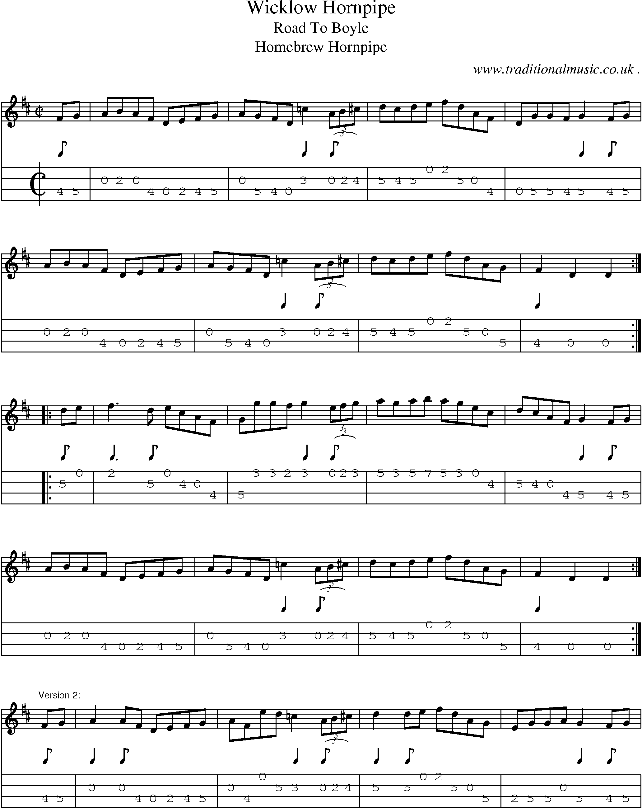Sheet-Music and Mandolin Tabs for Wicklow Hornpipe